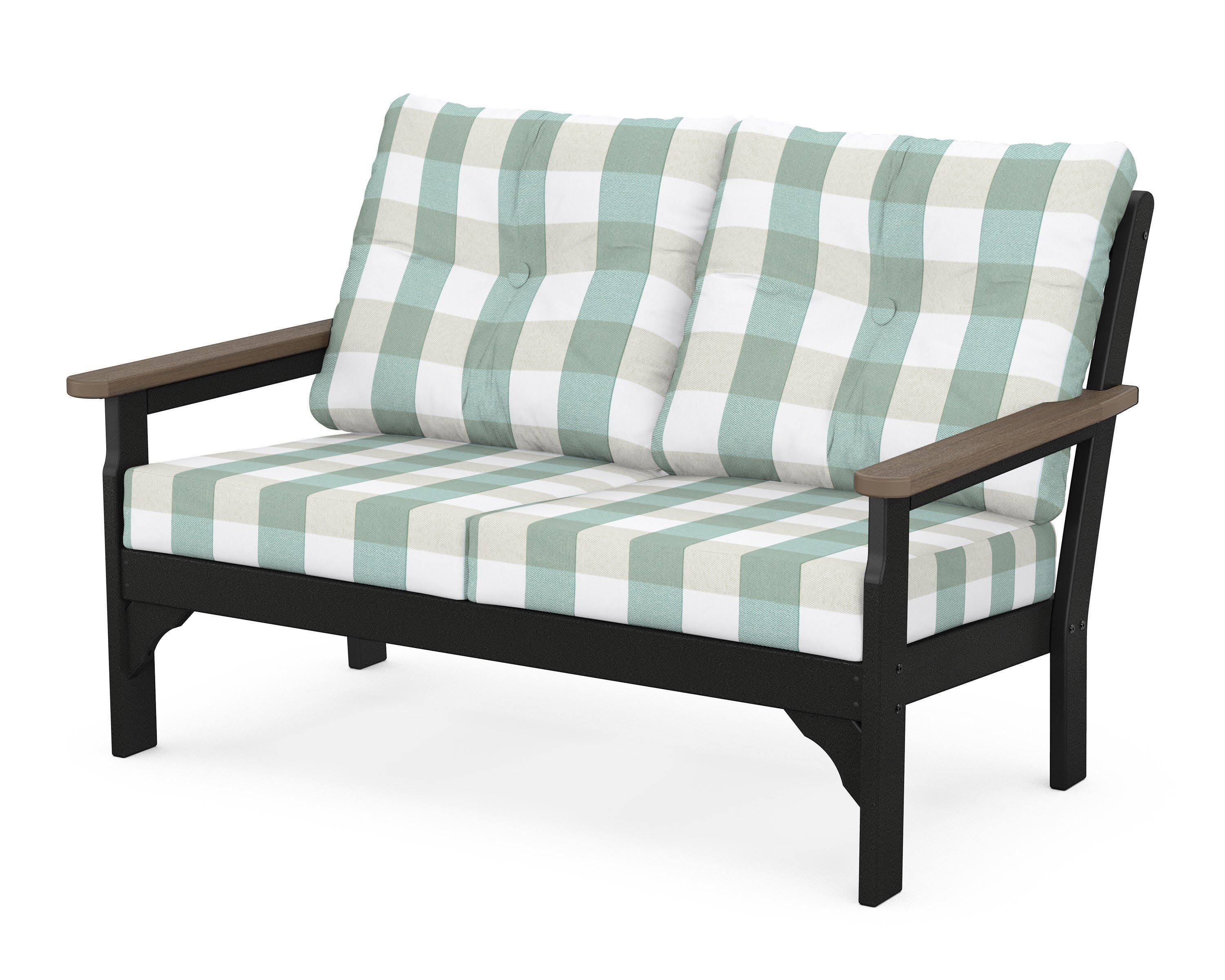Vineyard Deep Seating Loveseat in Black / Kona / Buffalo Plaid Glacier Spa
