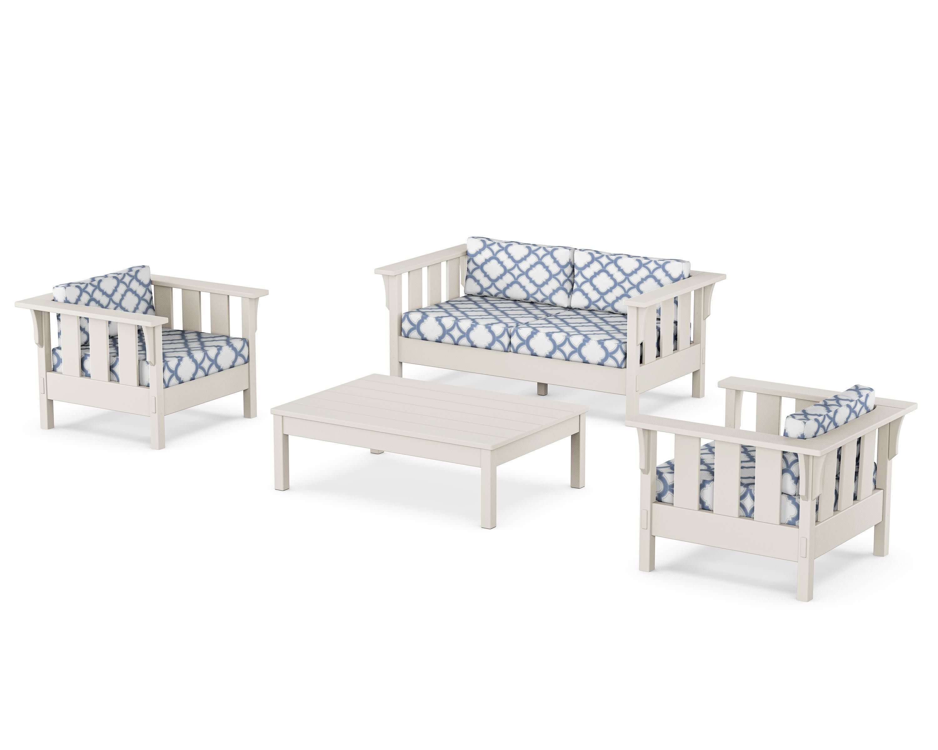 Acadia 4-Piece Deep Seating Set with Loveseat in Sand / Trellis Sky Blue