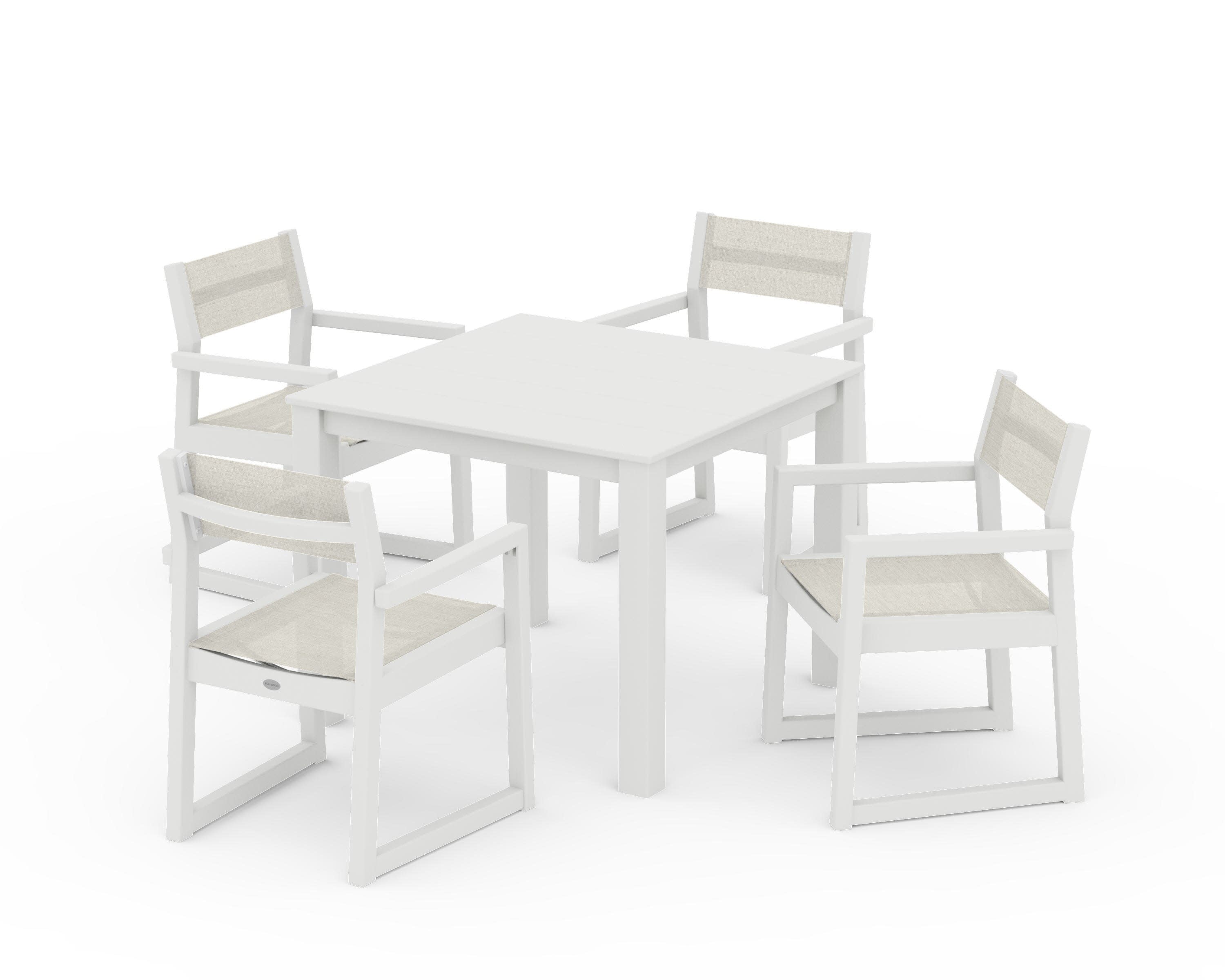 EDGE Sling Arm Chair 5-Piece Parsons Dining Set in Vintage White / Parchment Sling