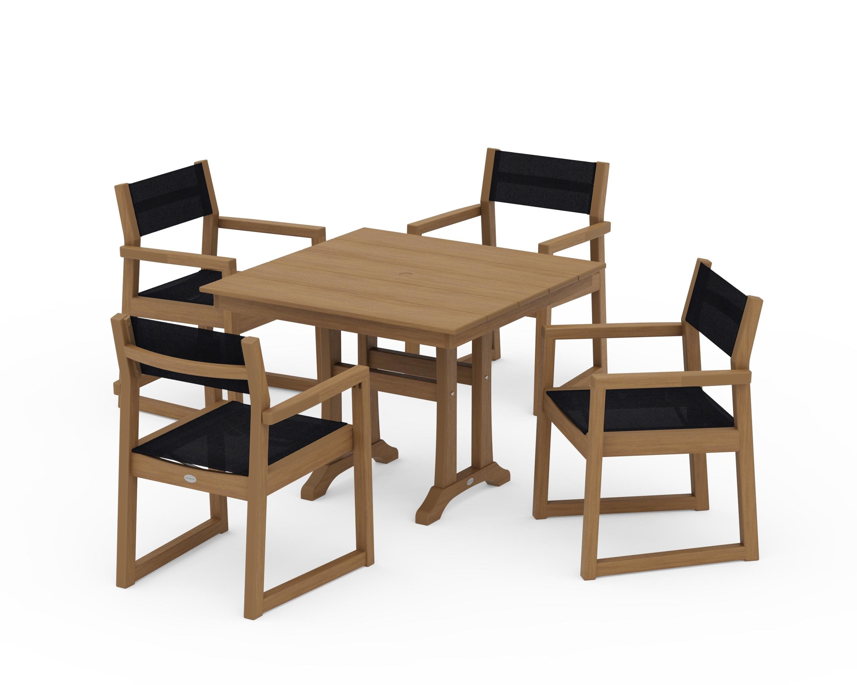 EDGE Sling 5-Piece Farmhouse Dining Set with Trestle Legs in Natural / Black Sling
