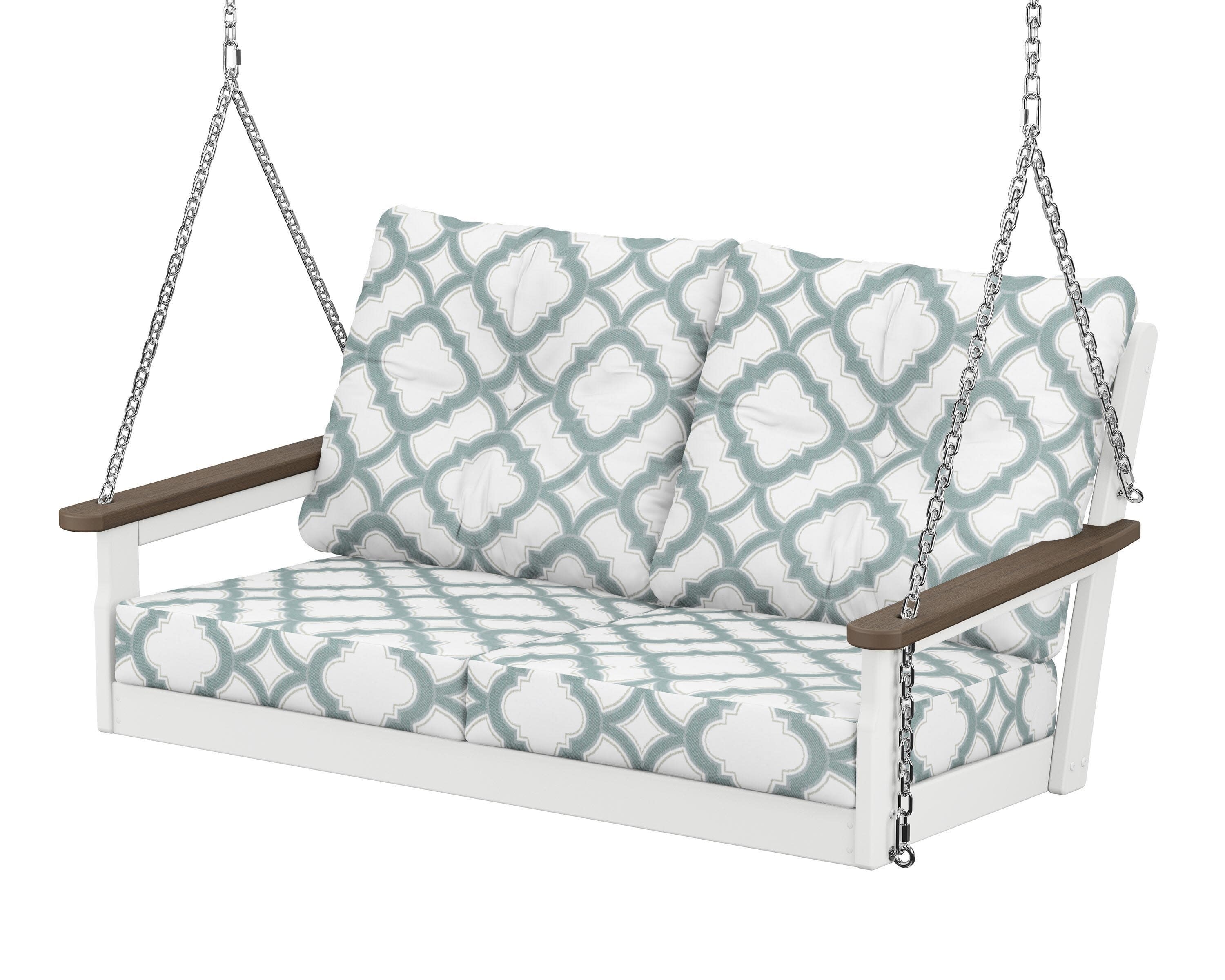 Vineyard Deep Seating Swing in White / Kona / Trellis Glacier Spa
