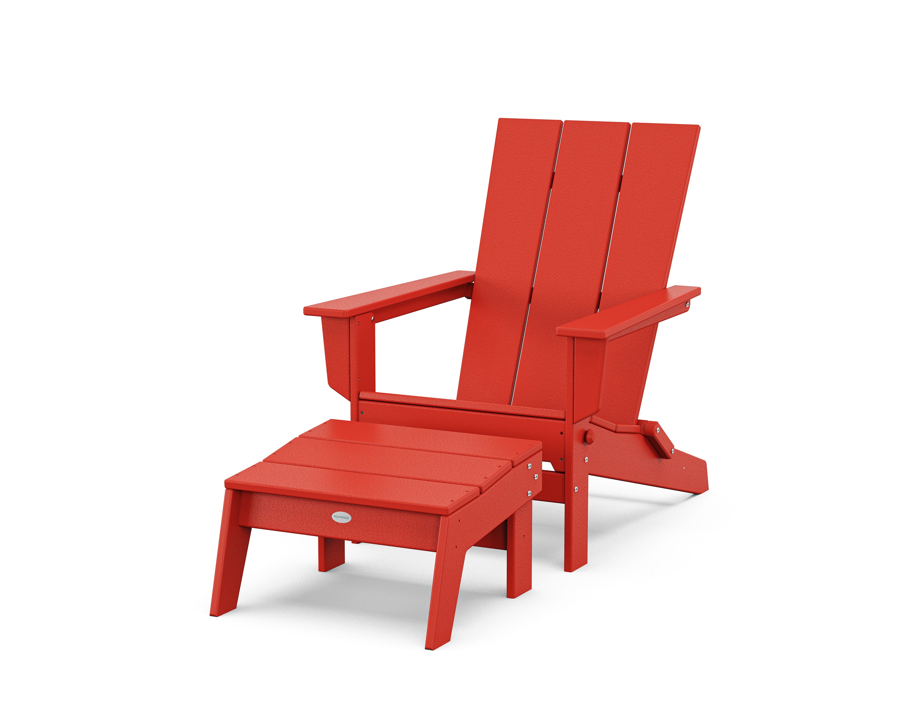 Modern Studio Folding Adirondack Chair with Ottoman in Sunset Red