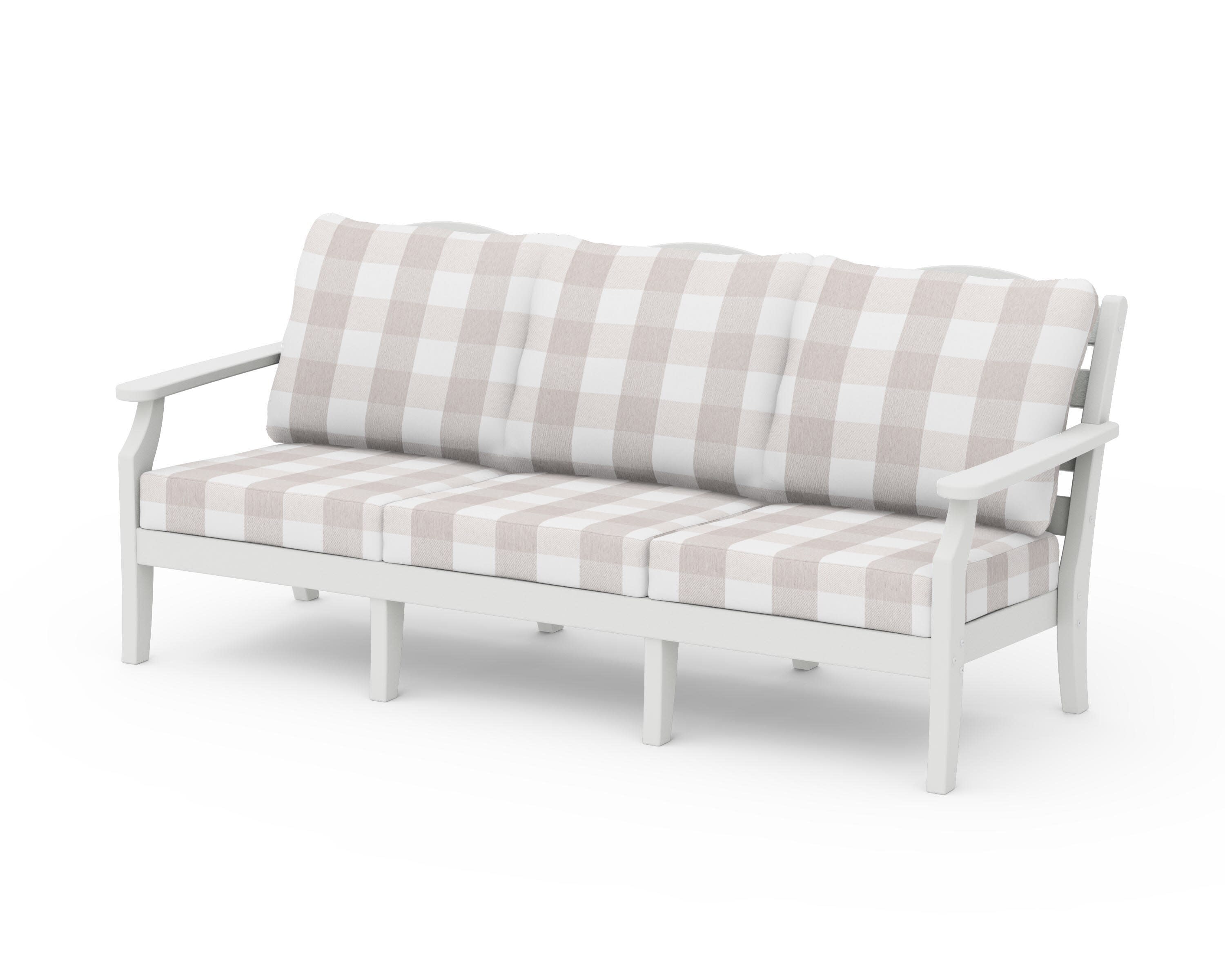 Savannah Deep Seating Sofa in Vintage White / Buffalo Plaid Dune Burlap
