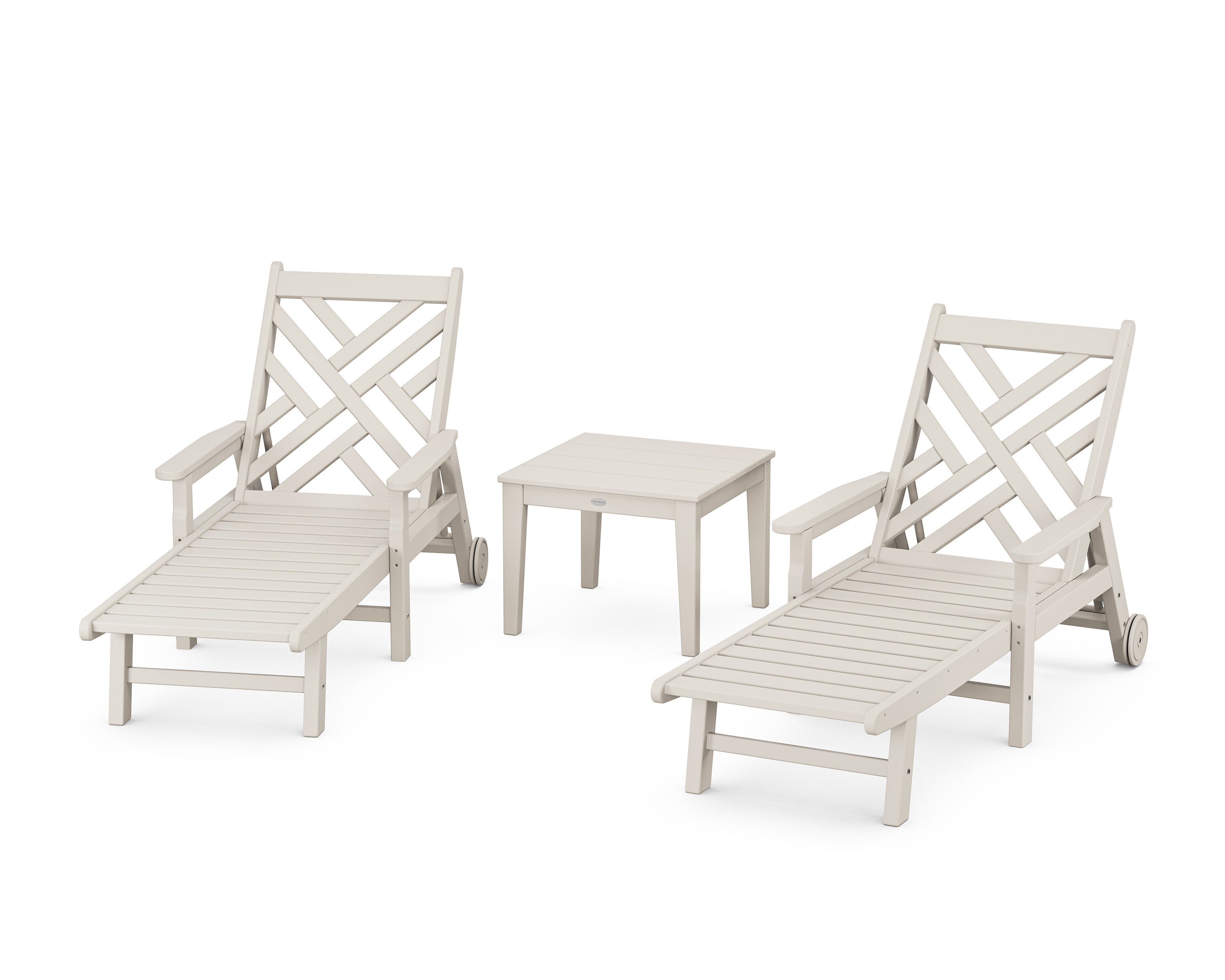 Chippendale 3-Piece Chaise Set with Arms and Wheels in Sand