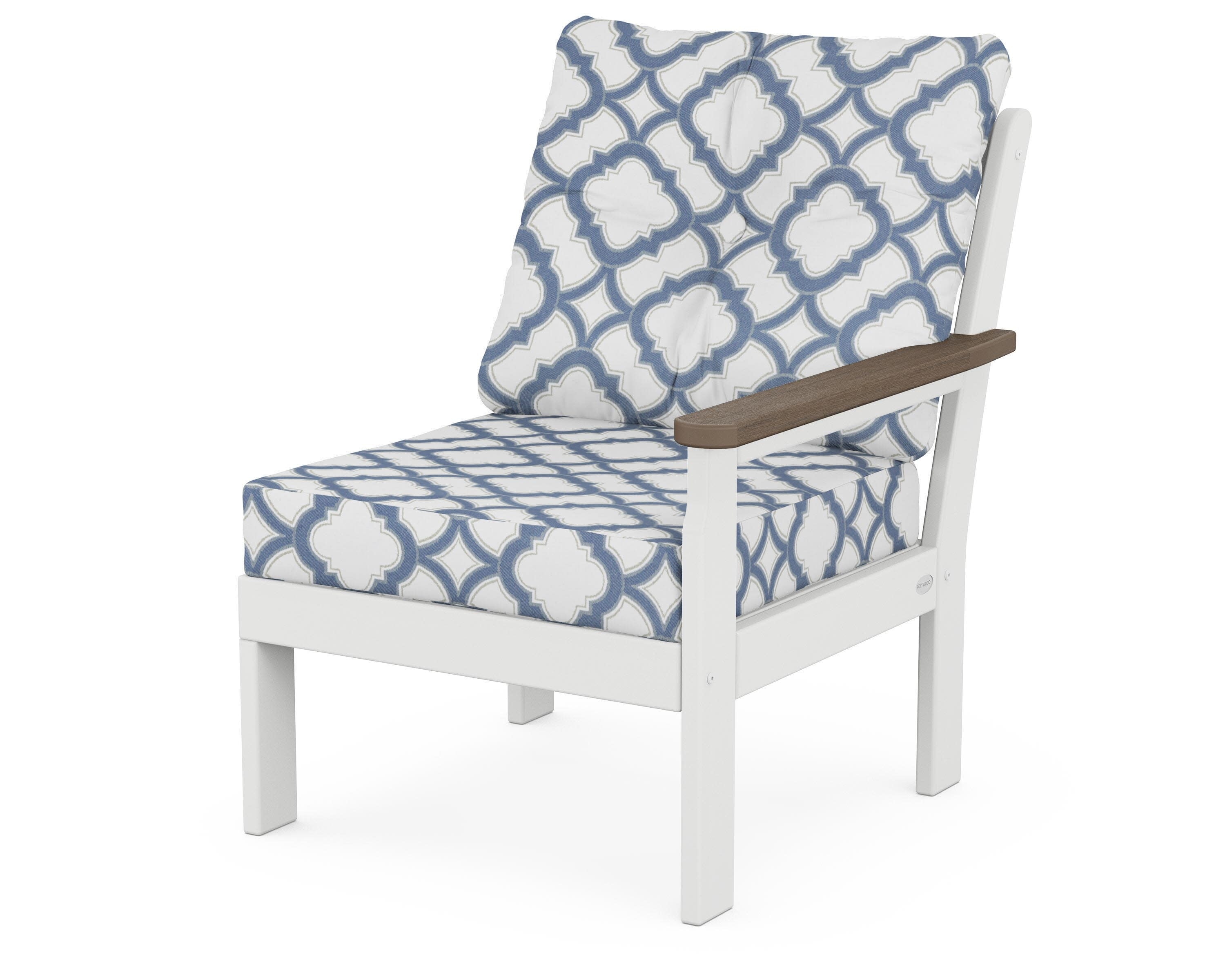 Vineyard Modular Right Arm Chair in White / Kona / Trellis Sky Blue