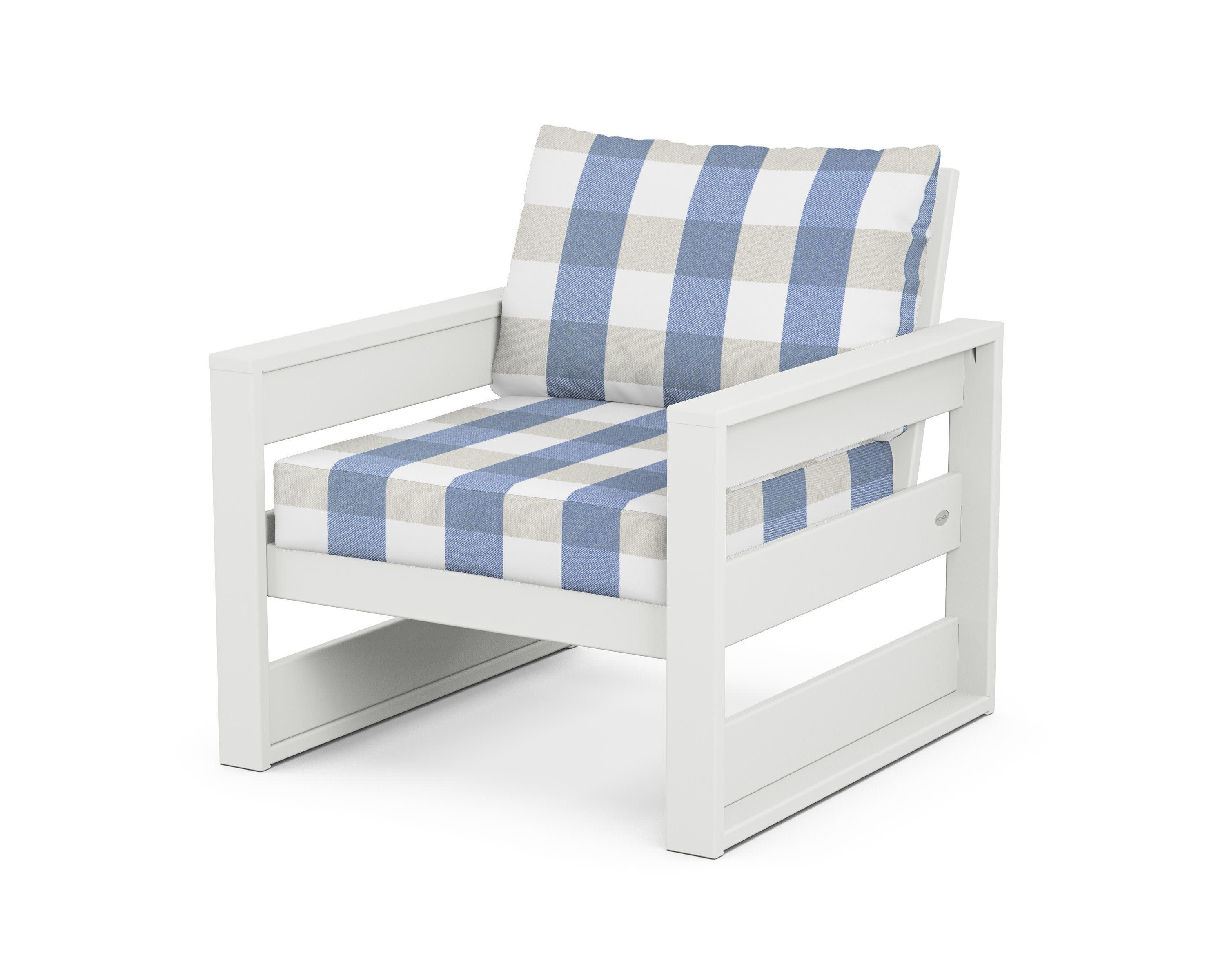 Westport Club Chair in White / Buffalo Plaid Sky Blue