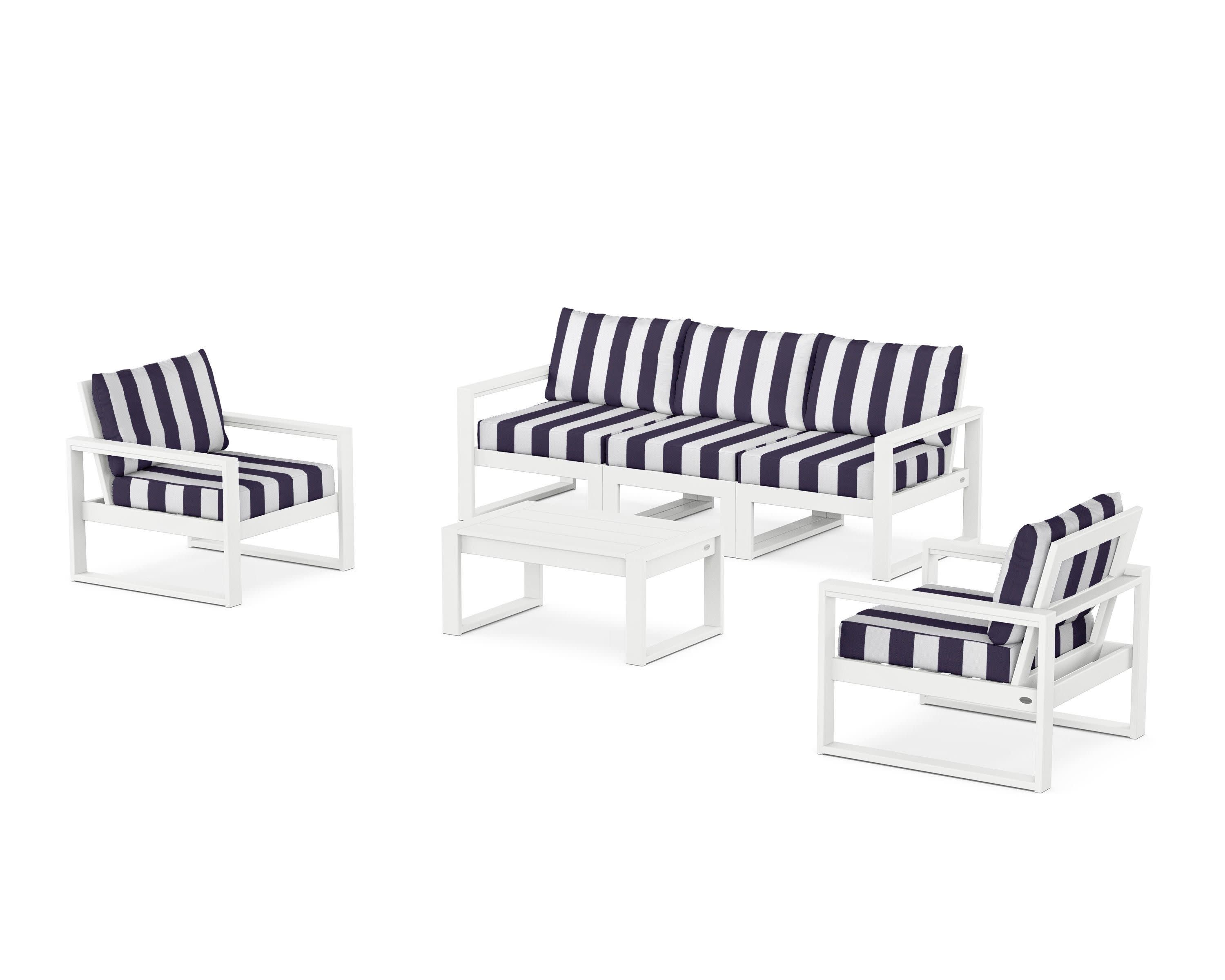 EDGE Sectional 4-Piece Deep Seating Set with Sofa in White / Cabana Stripe Navy