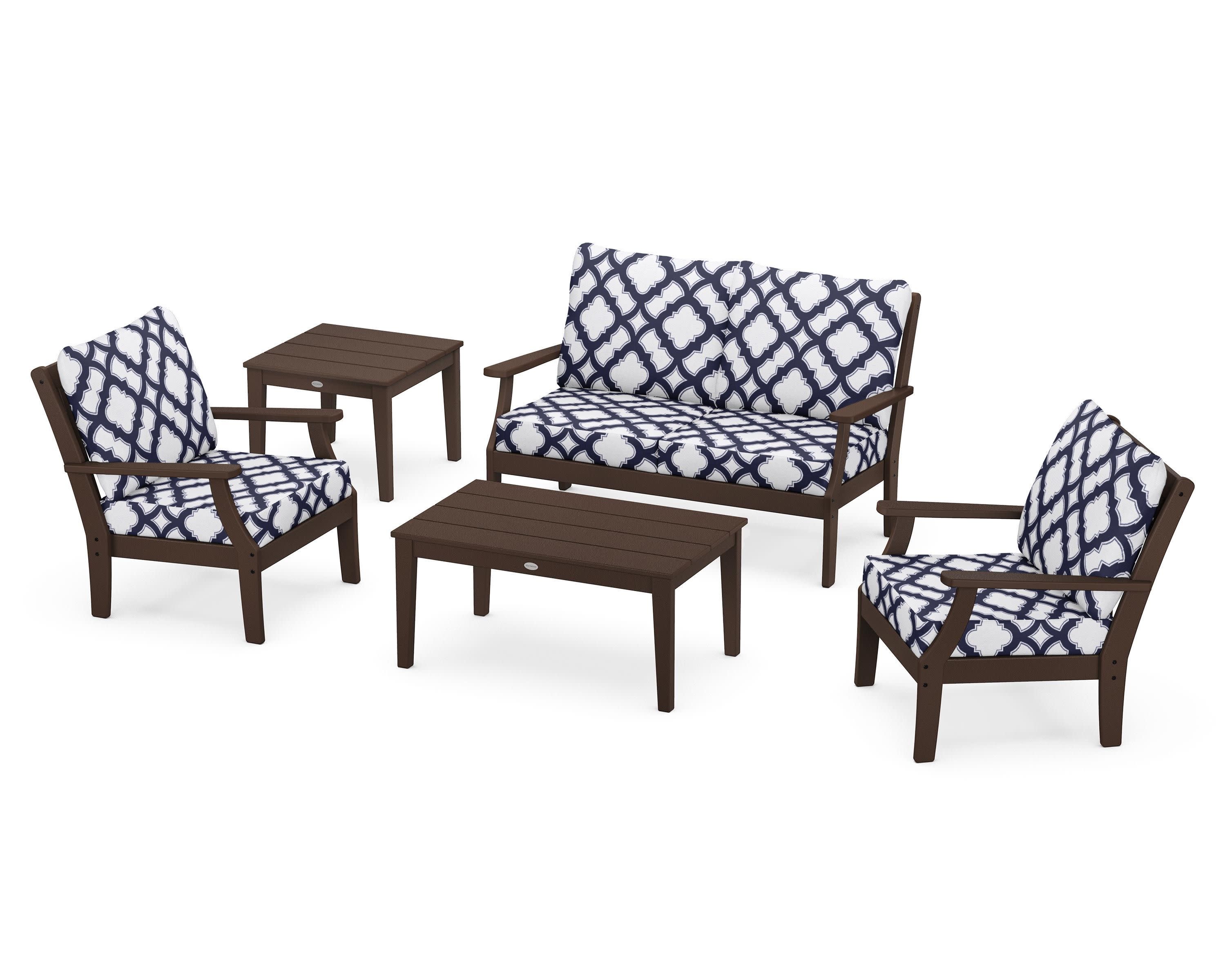 Braxton 5-Piece Deep Seating Set in Mahogany / Trellis Navy