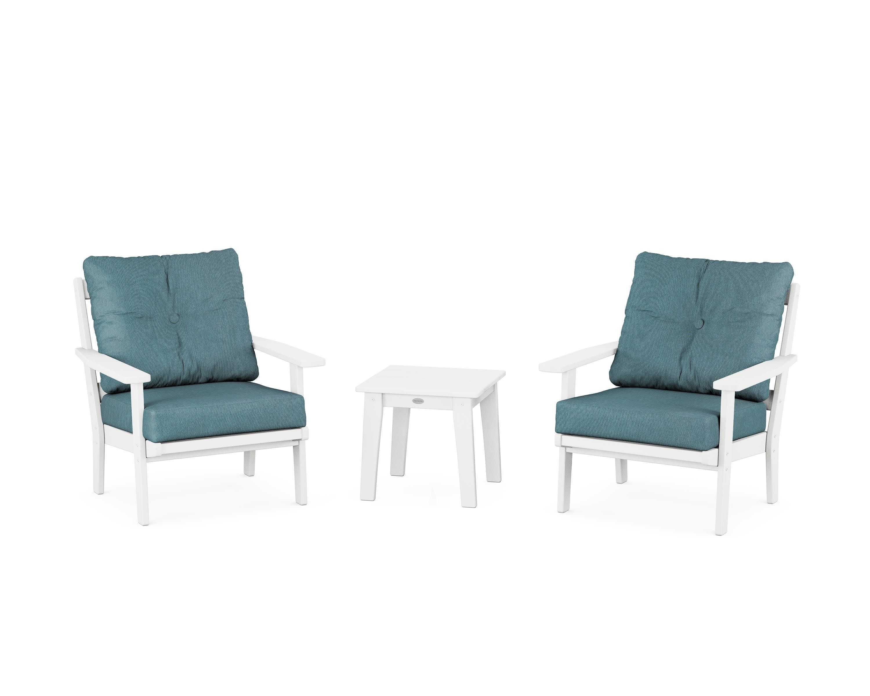 Oxford 3-Piece Deep Seating Set in White / Ocean Teal