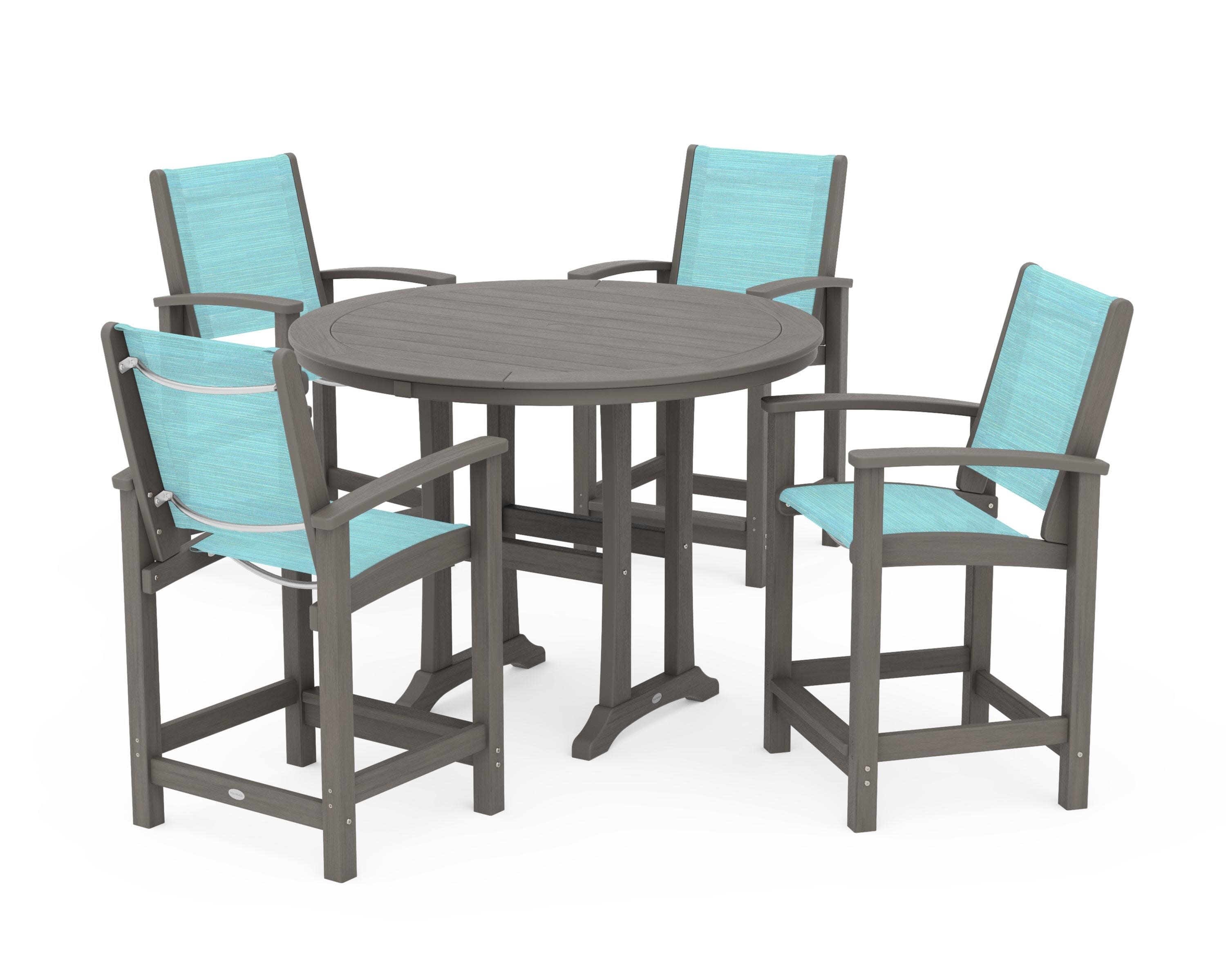 Coastal 5-Piece Counter Set in Driftwood / Dupioni Aquamarine Sling