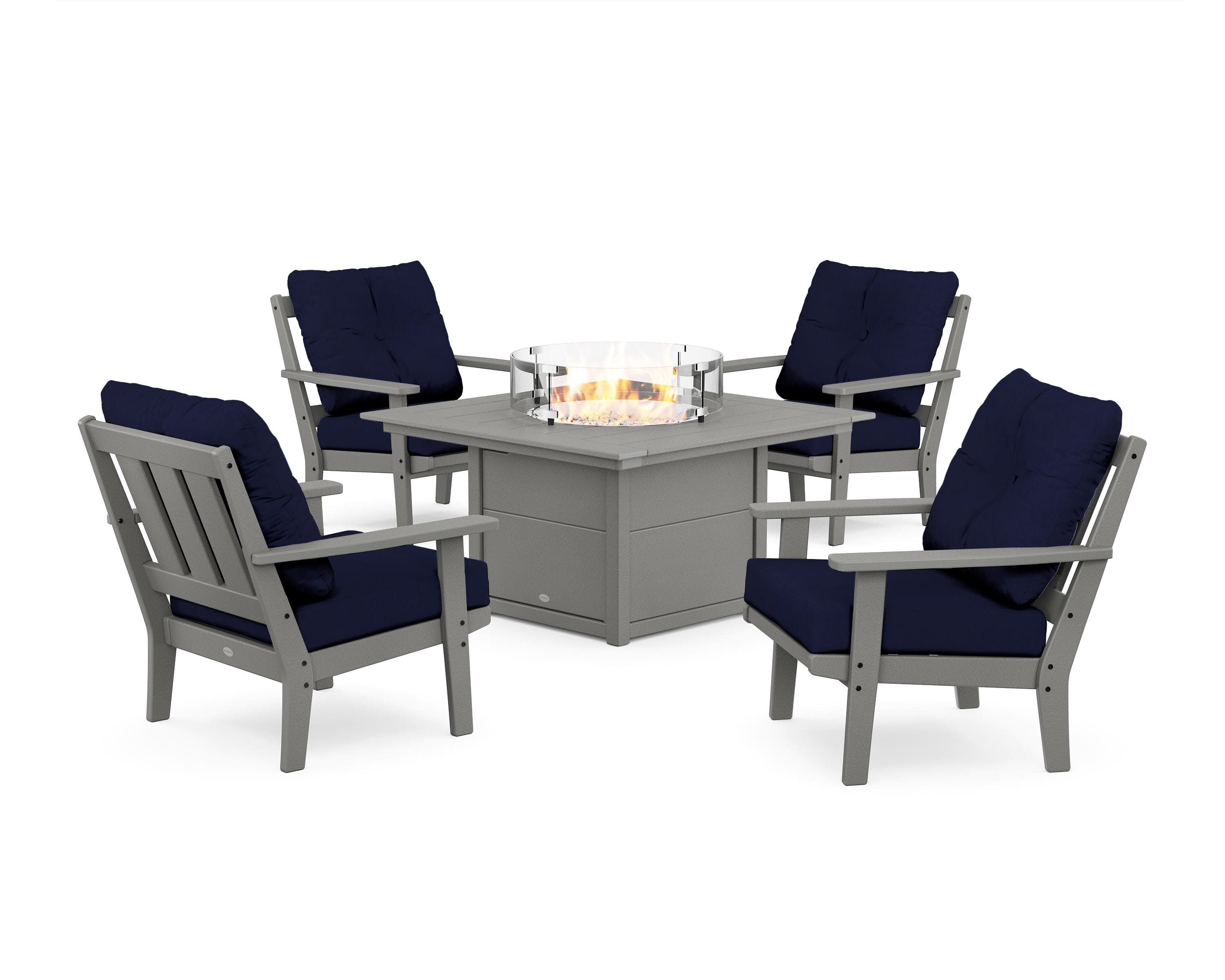 Oxford 5-Piece Deep Seating Set with Fire Pit Table in Slate Grey / Navy