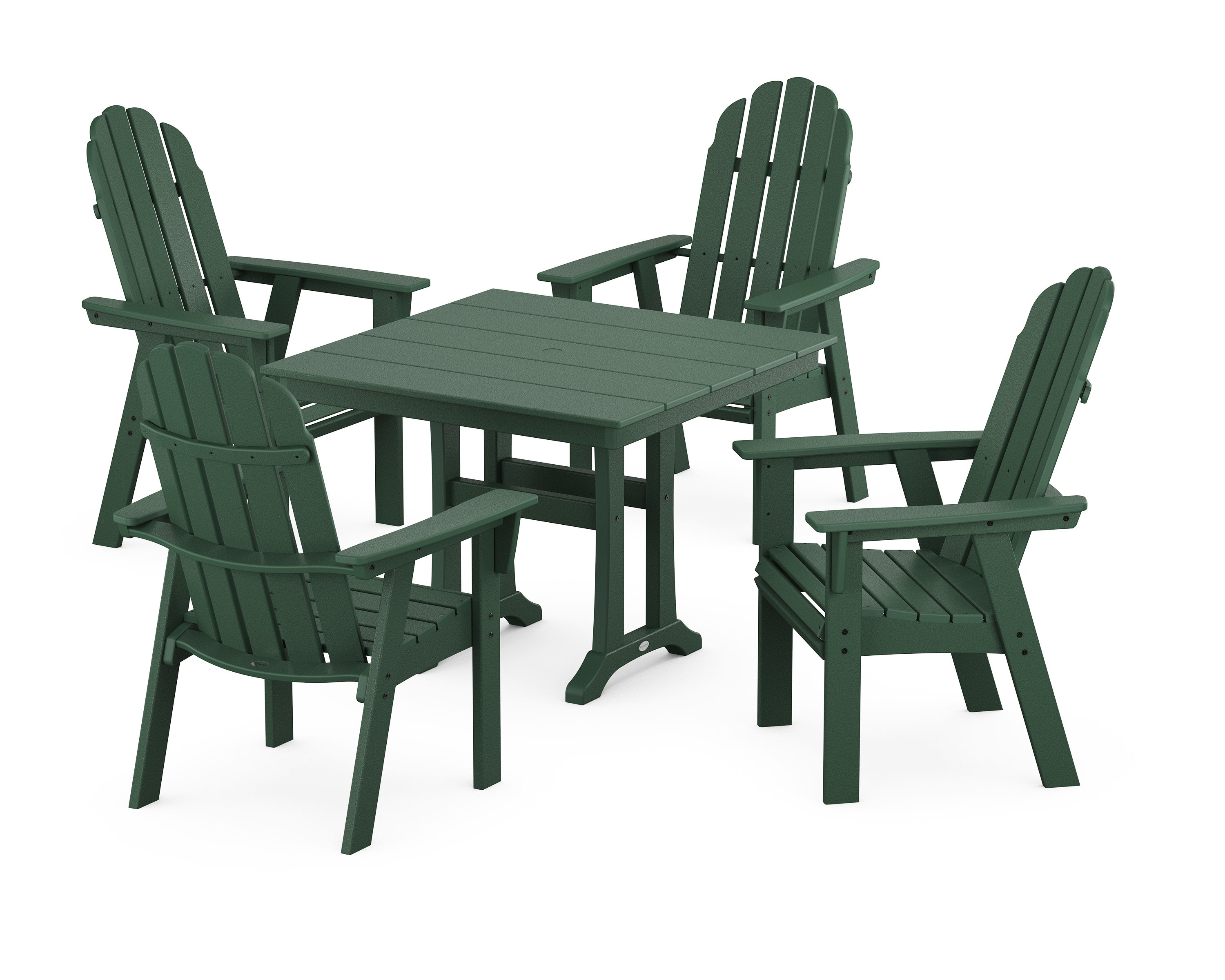 Vineyard Adirondack 5-Piece Farmhouse Dining Set With Trestle Legs in Green