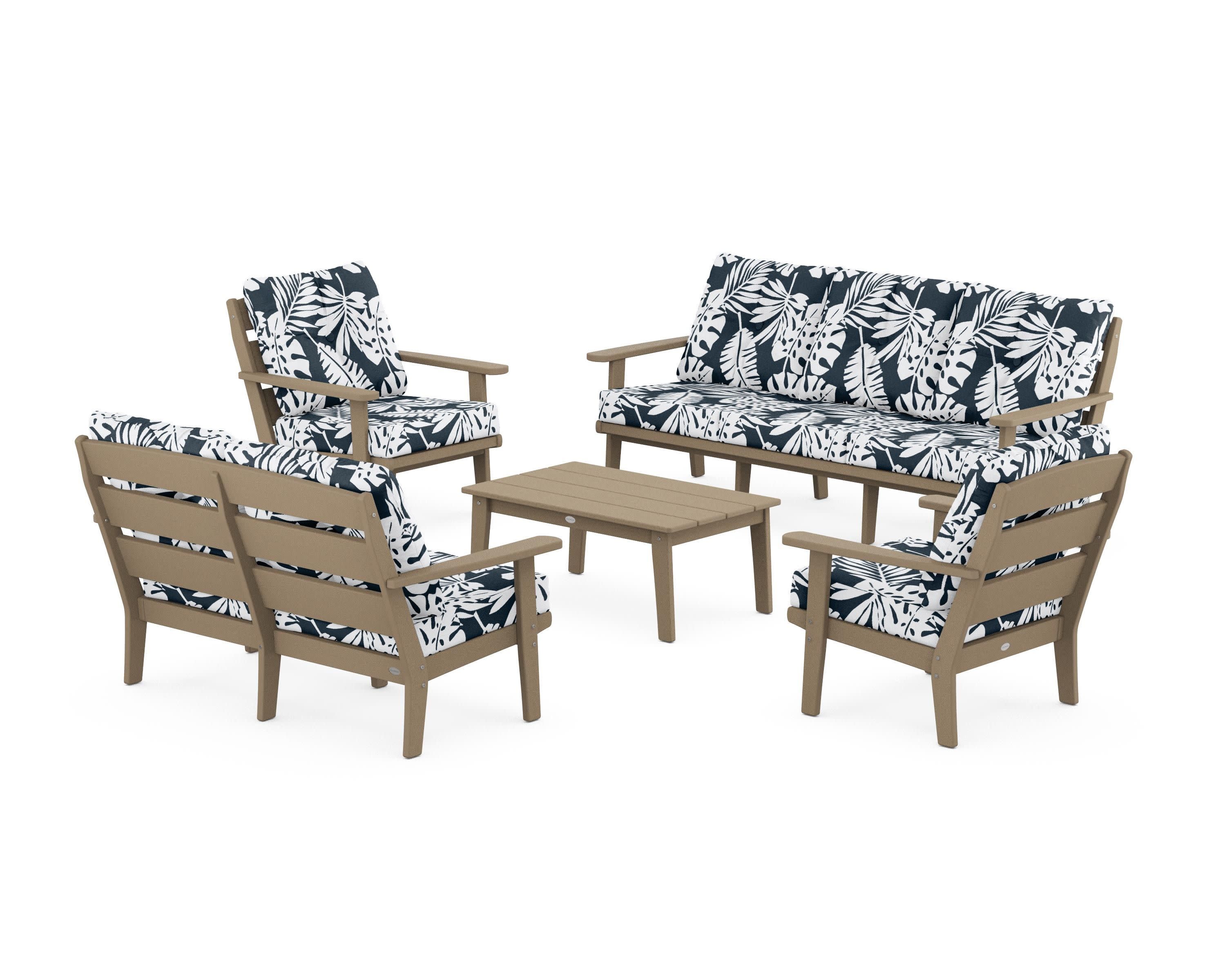 Lakeside 5-Piece Lounge Sofa Set in Vintage Sahara / Leaf Marine Indigo