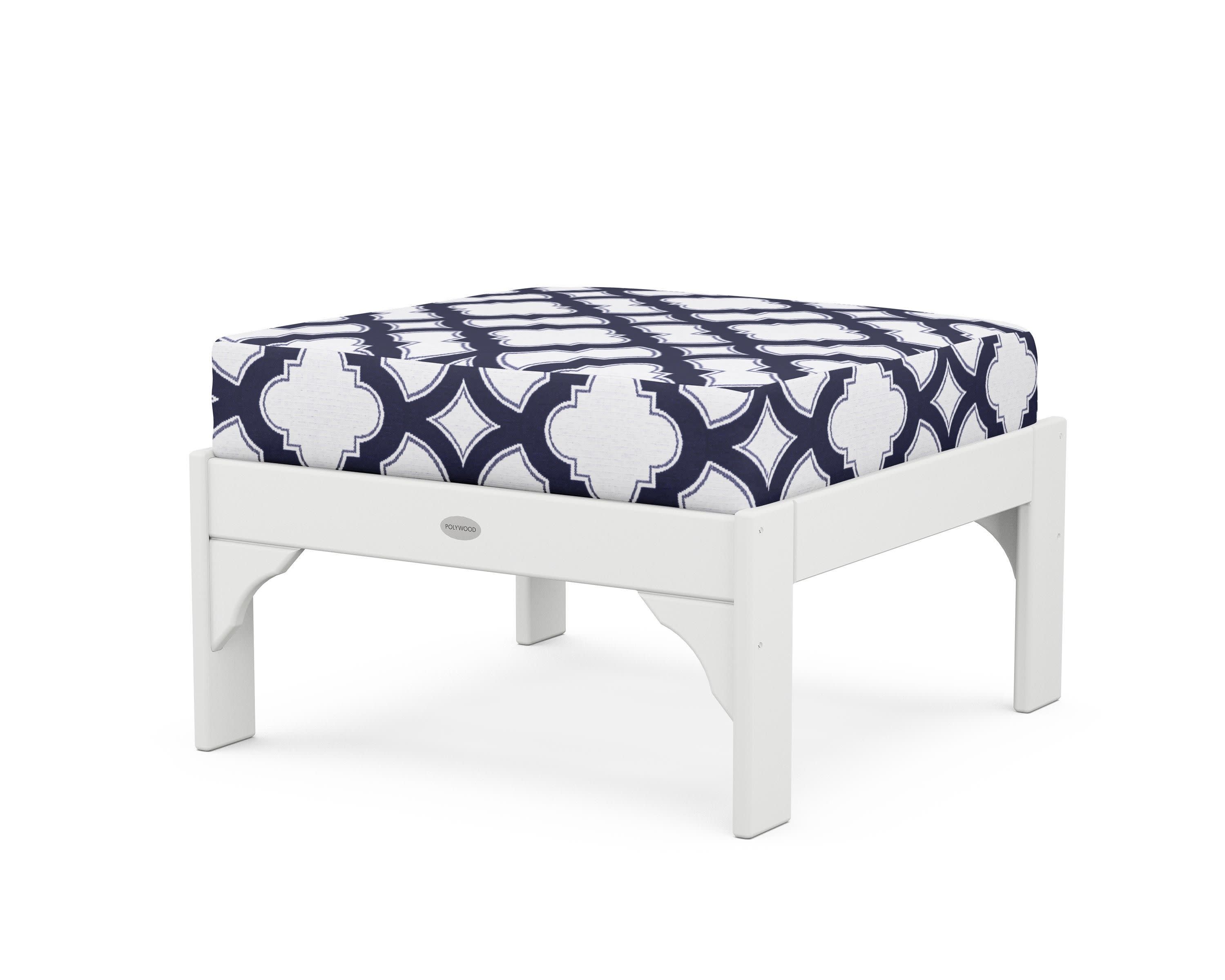 Vineyard Deep Seating Ottoman in White / Trellis Navy