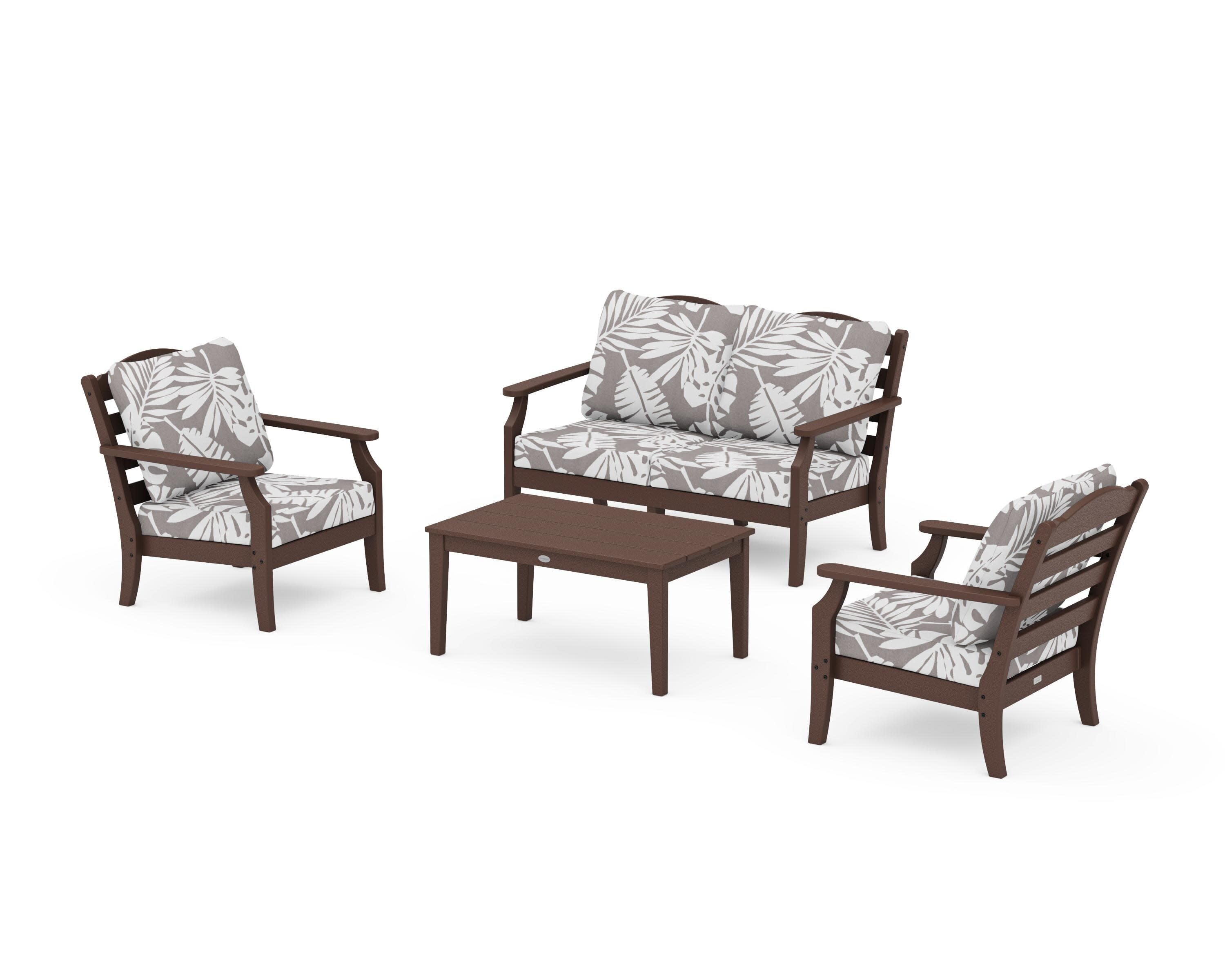 Savannah 4-Piece Deep Seating Set with Loveseat in Mahogany / Leaf Grey Mist