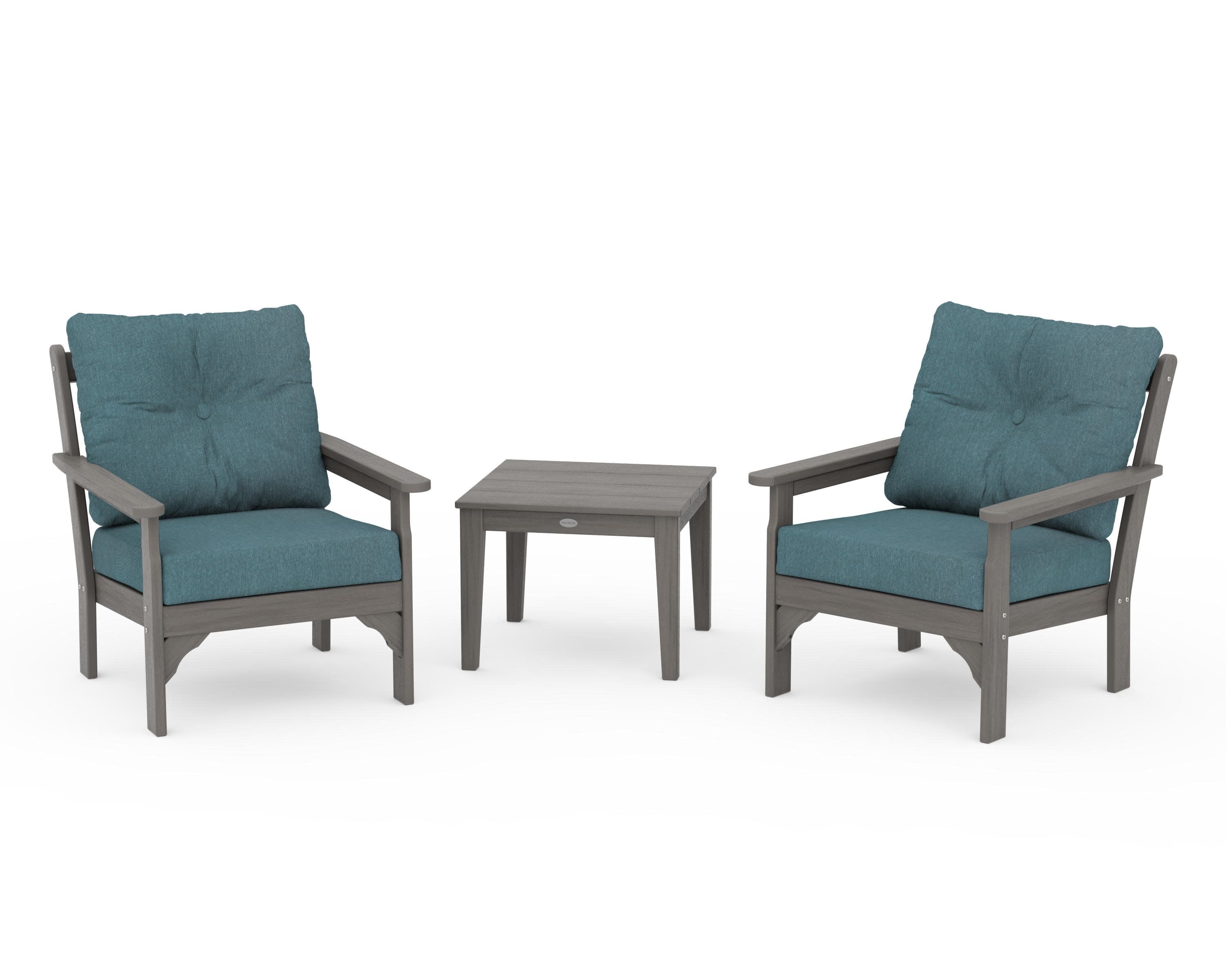 Vineyard 3-Piece Deep Seating Set in Driftwood / Ocean Teal
