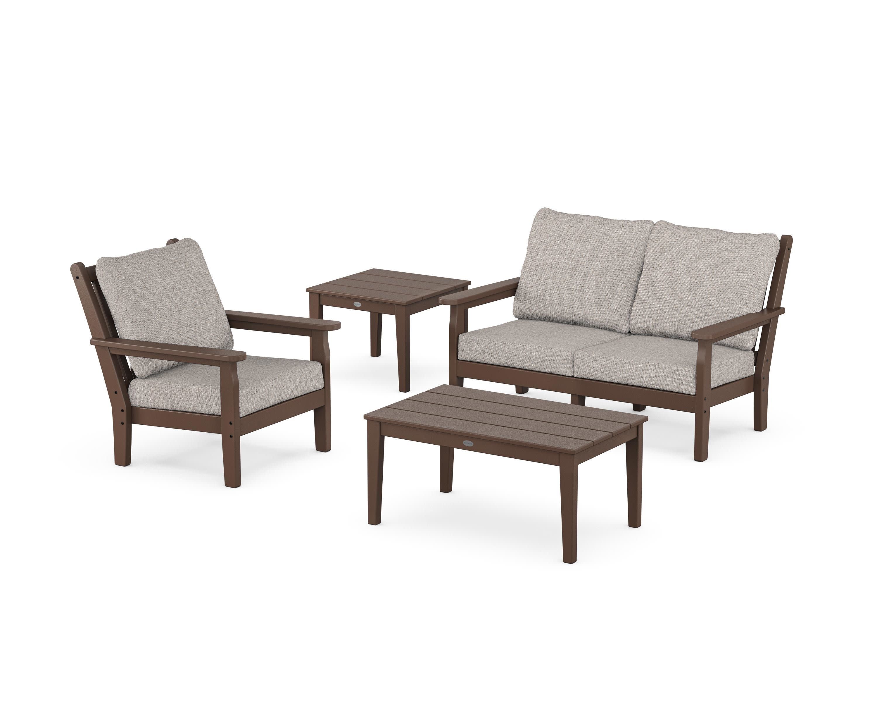 Chippendale 4-Piece Deep Seating Set in Mahogany / Weathered Tweed