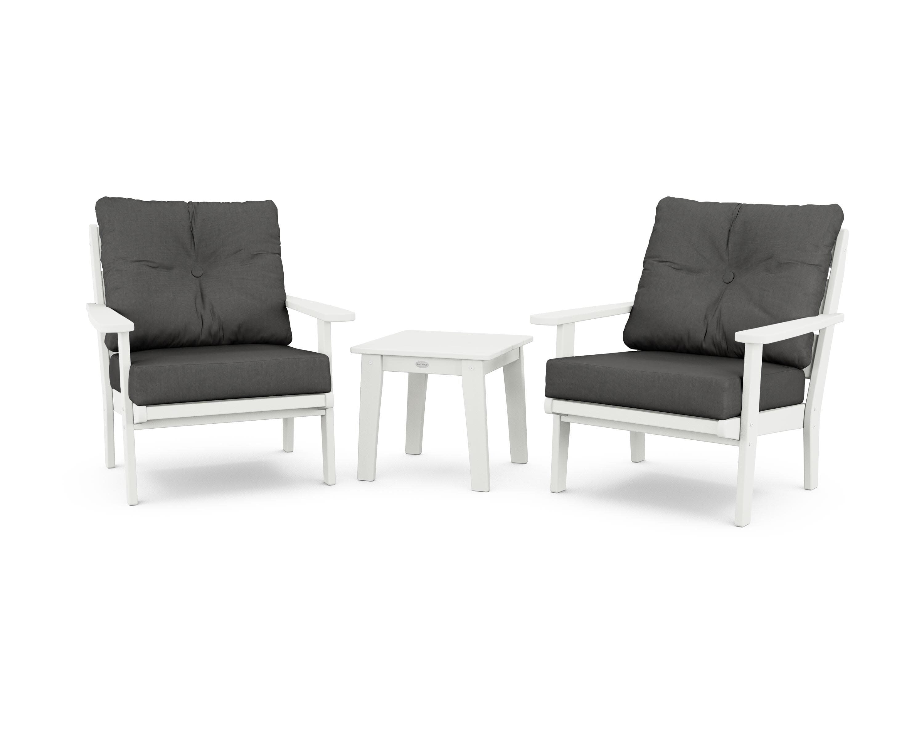 Lakeside 3-Piece Deep Seating Chair Set in Vintage White / Spectrum Carbon