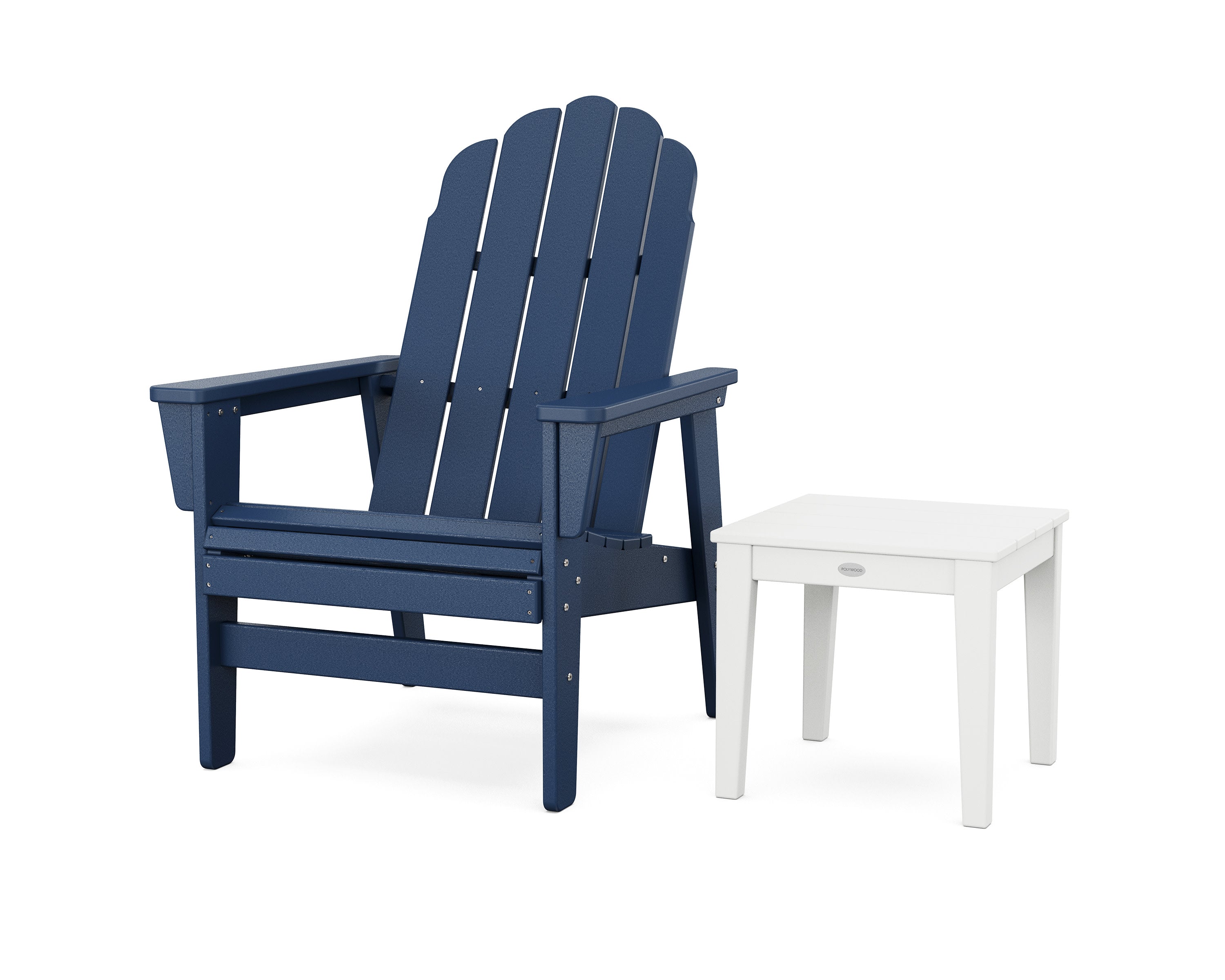 Vineyard Grand Upright Adirondack Chair with Side Table in Navy / White