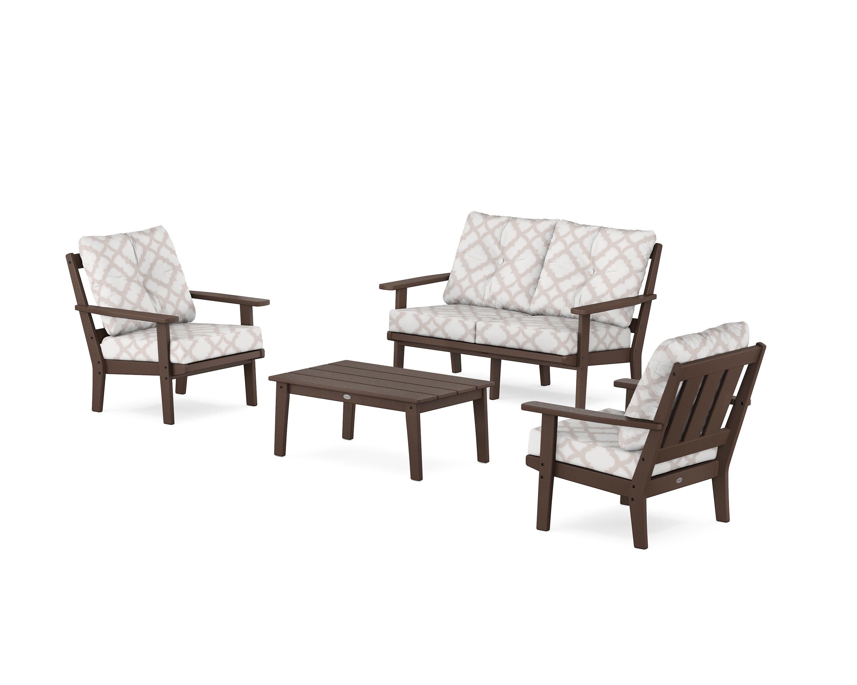 Oxford 4-Piece Deep Seating Set with Loveseat in Mahogany / Trellis Dune Burlap