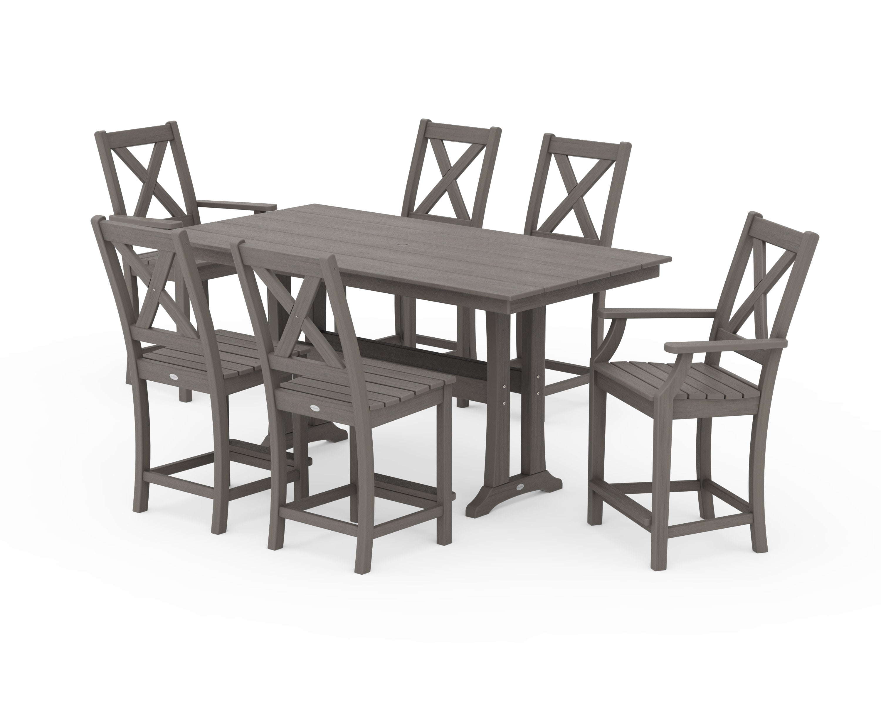 Braxton 7-Piece Farmhouse Trestle Counter Set in Driftwood