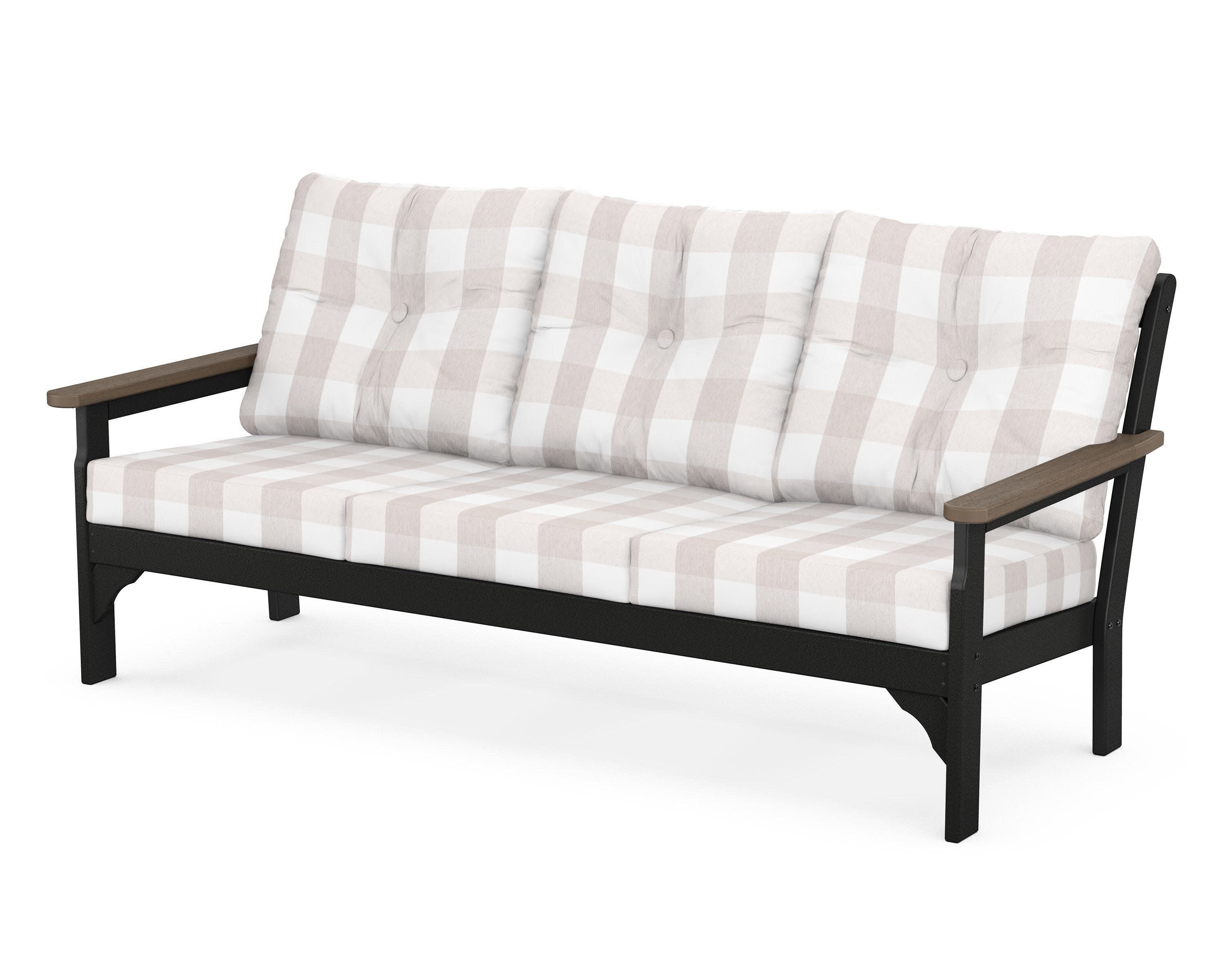 Vineyard Deep Seating Sofa in Black / Kona / Buffalo Plaid Dune Burlap