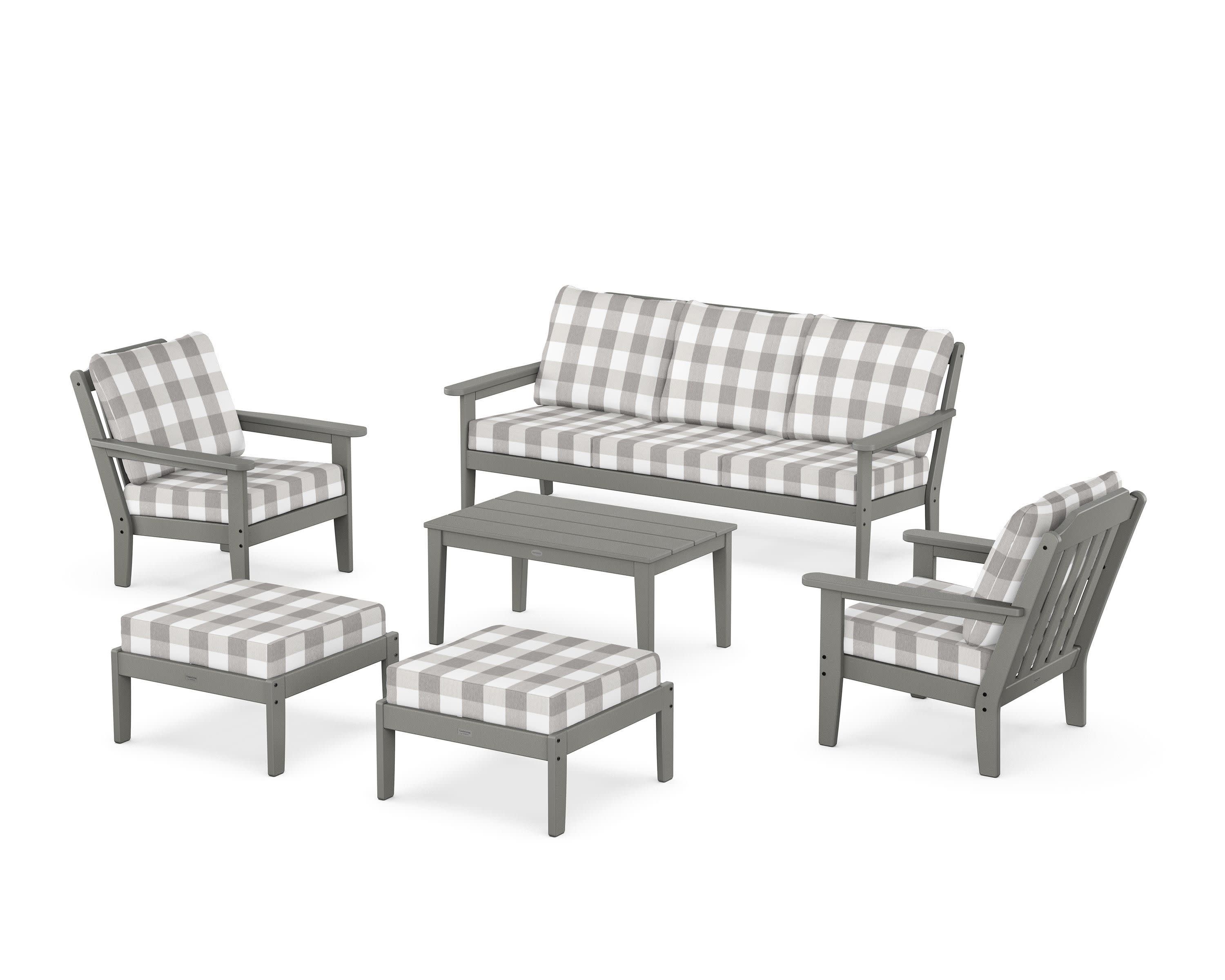 Cottage 6-Piece Lounge Sofa Set in Slate Grey / Buffalo Plaid Grey Mist