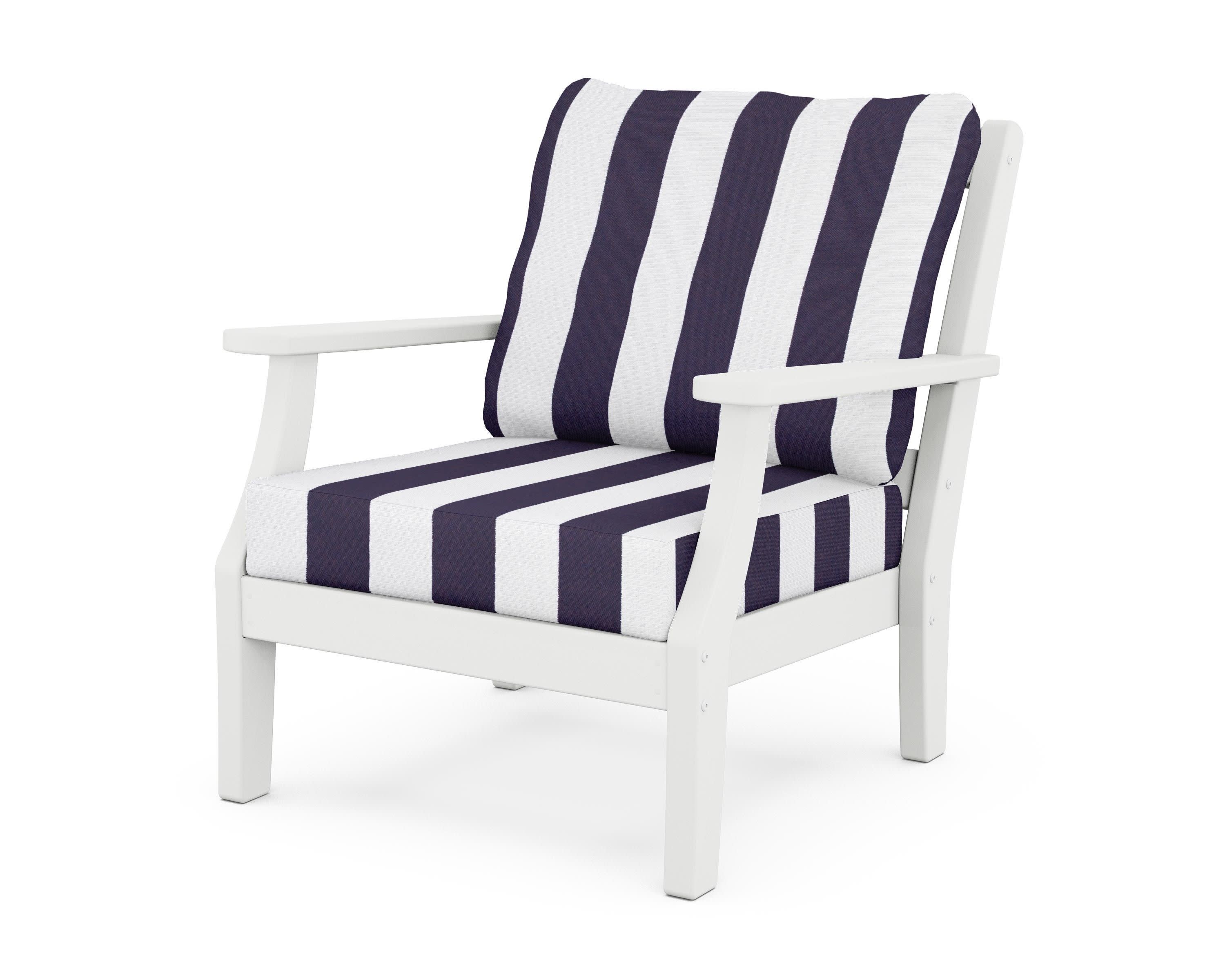Chinoiserie Deep Seating Chair in White / Cabana Stripe Navy