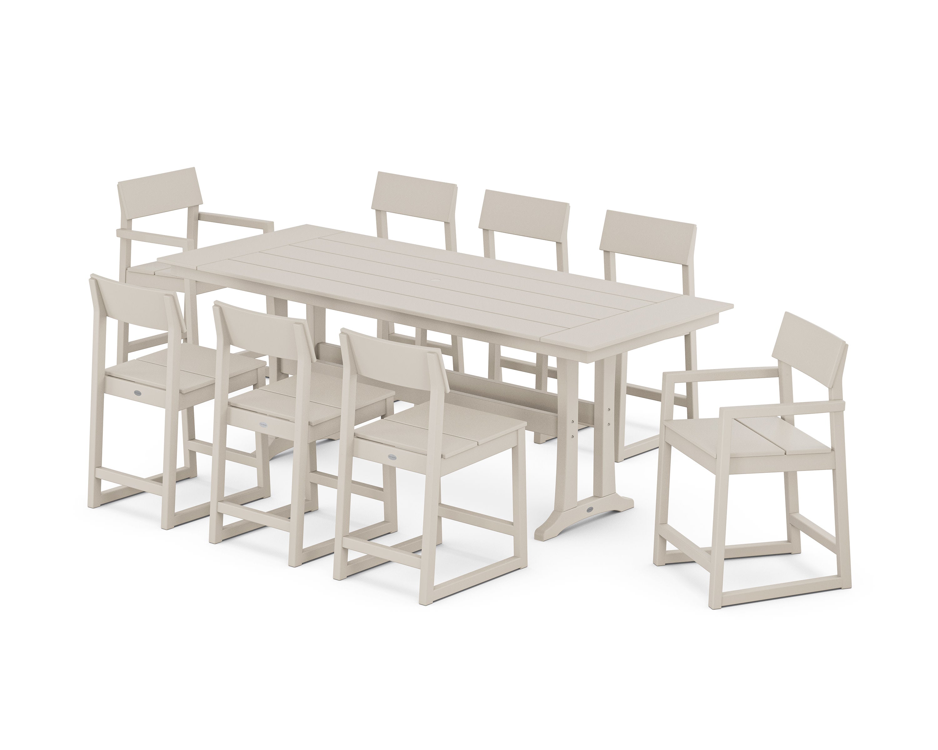 EDGE 9-Piece Farmhouse Counter Set with Trestle Legs in Sand