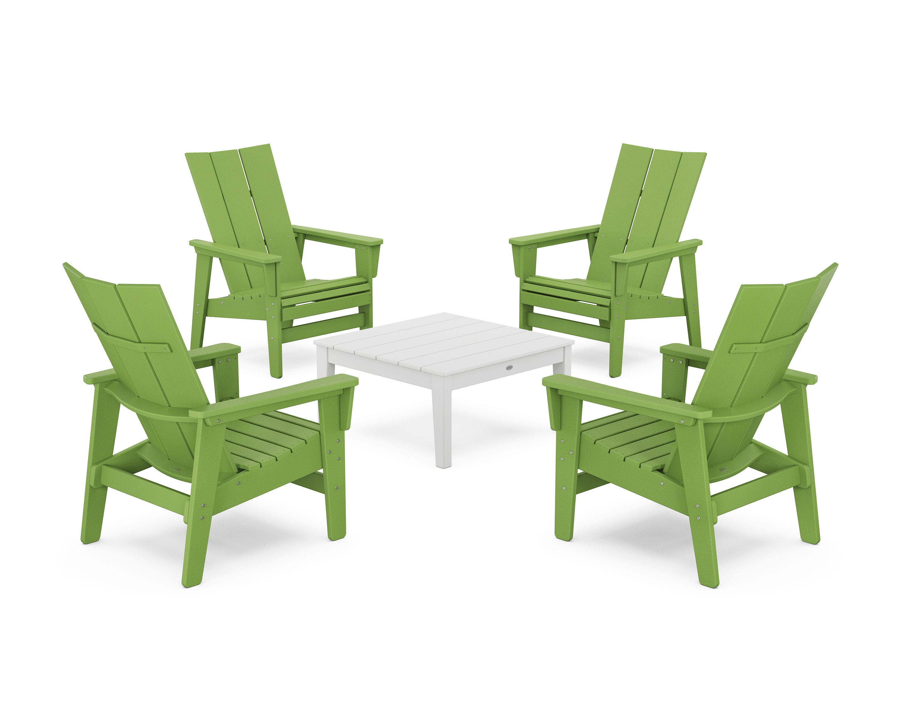 5-Piece Modern Grand Upright Adirondack Chair Conversation Group in Lime / White