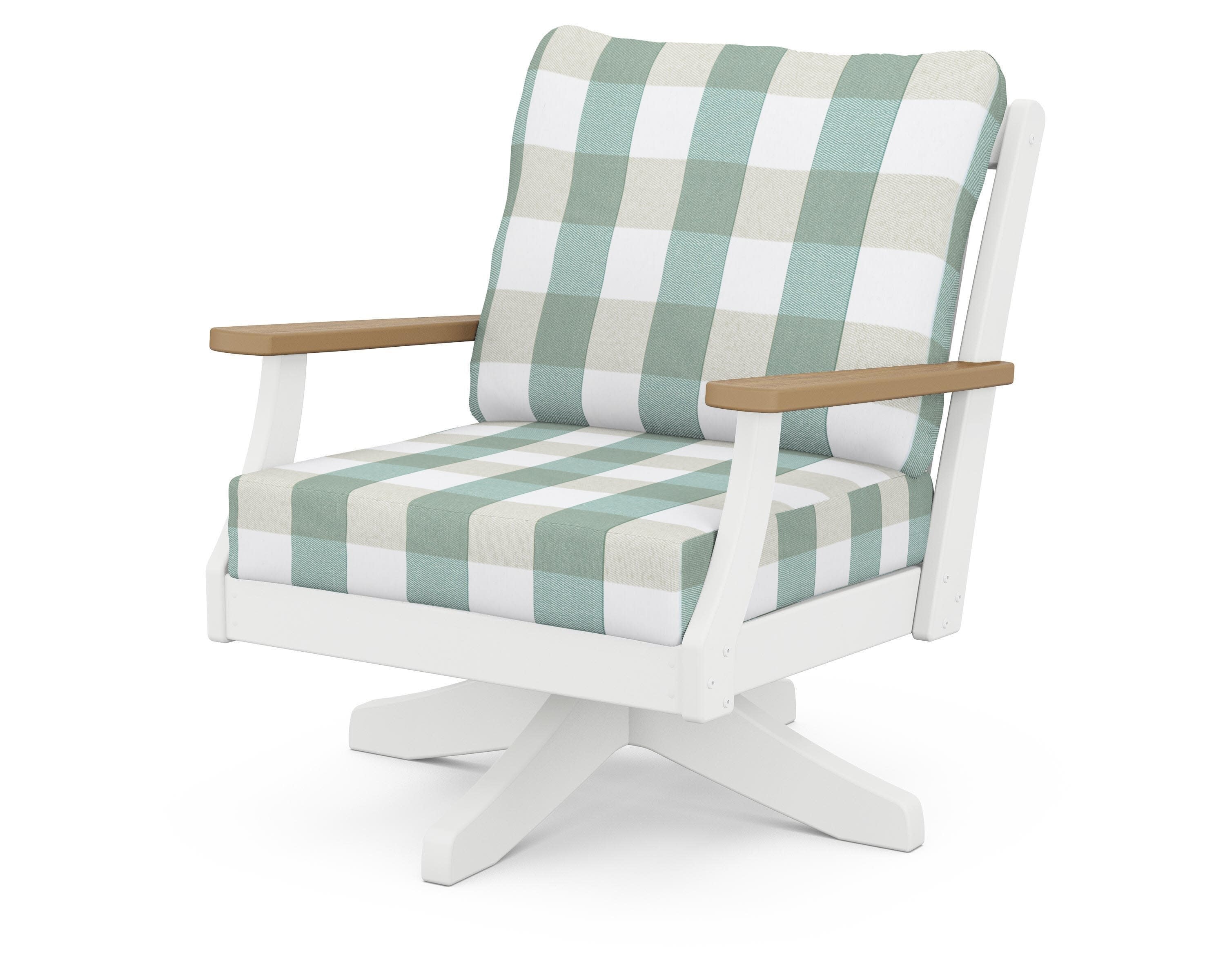 Braxton Deep Seating Swivel Chair in White / Natural / Buffalo Plaid Glacier Spa