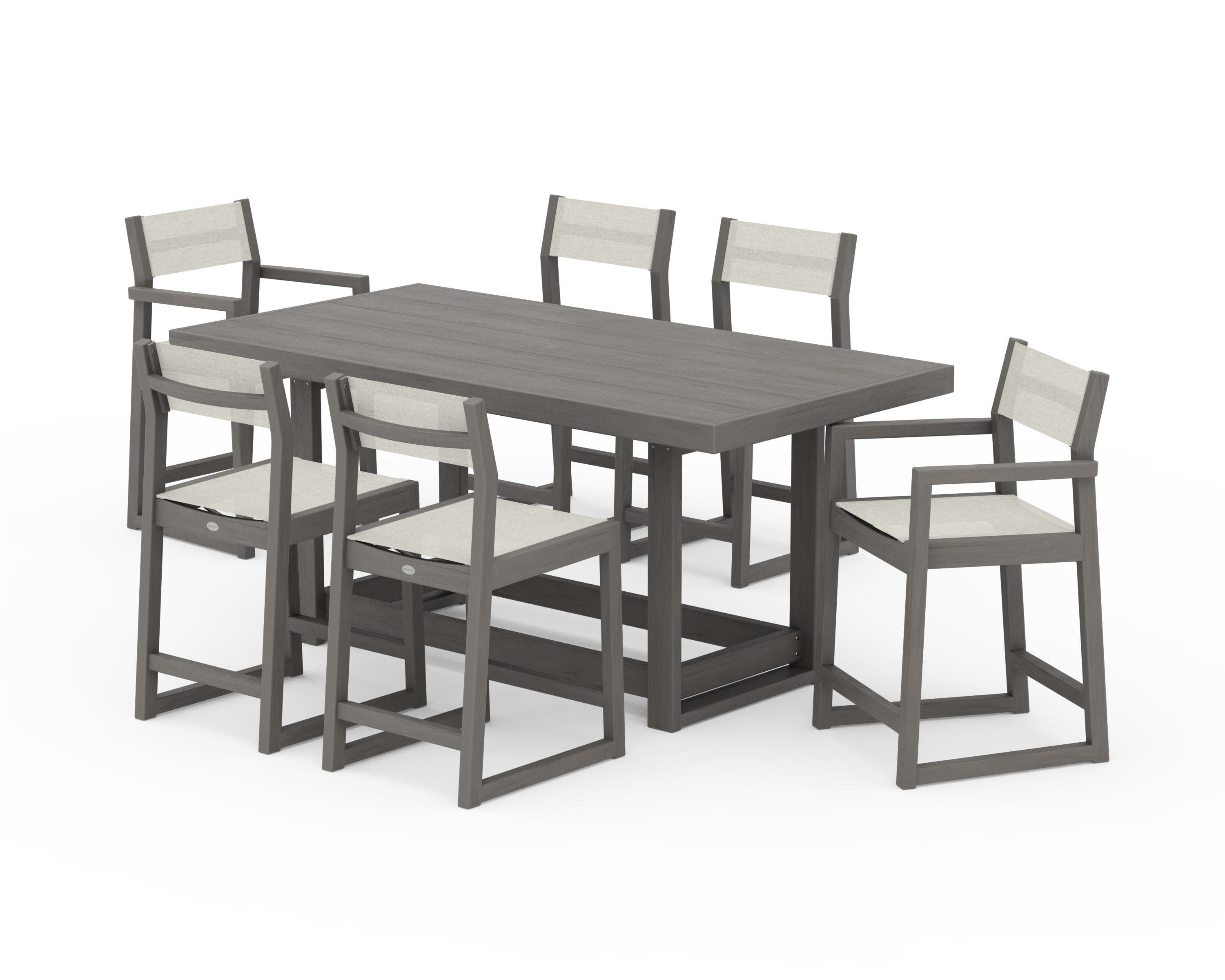 EDGE Sling 7-Piece Counter Table Set in Driftwood / Parchment Sling