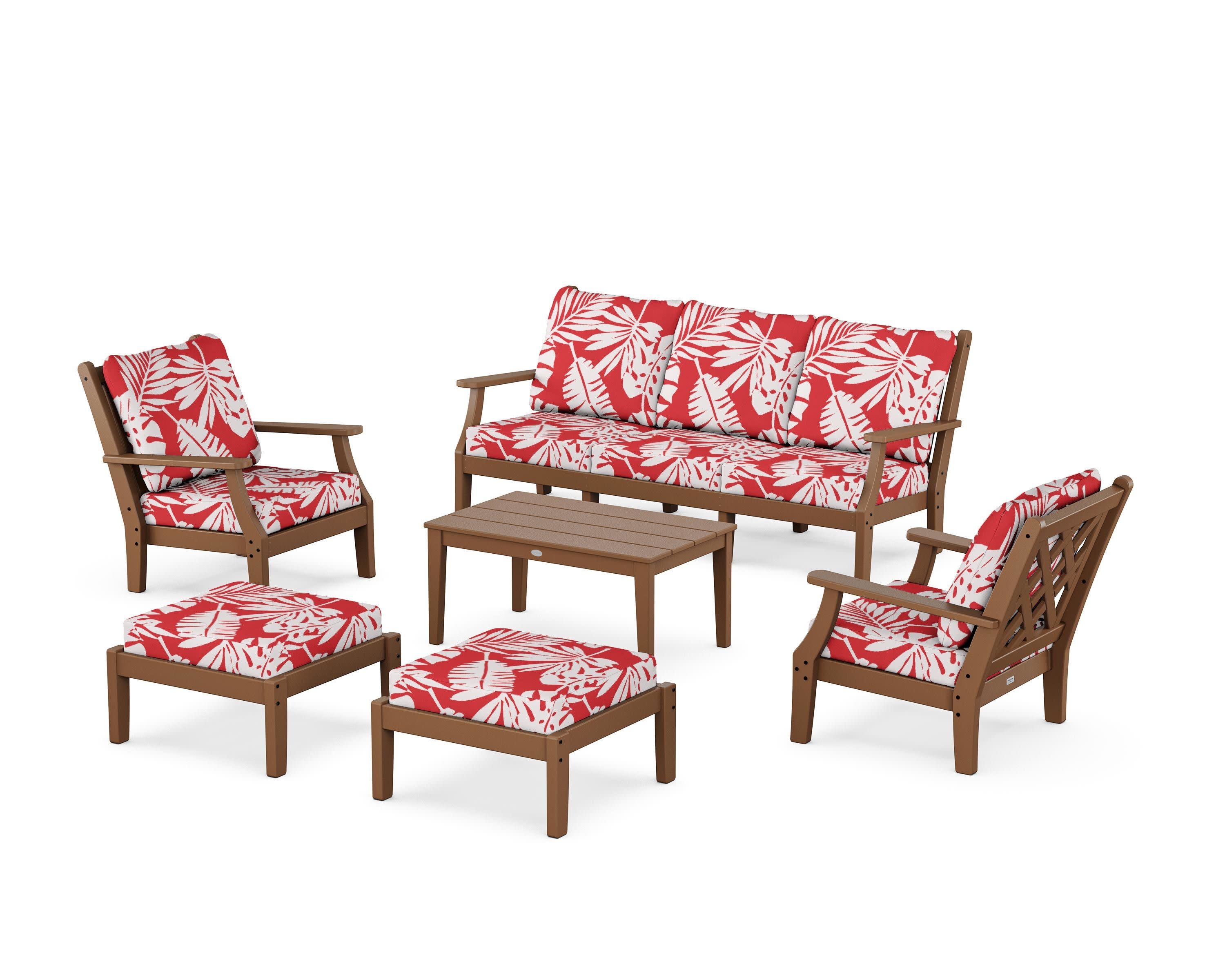Wovendale 6-Piece Lounge Sofa Set in Teak / Leaf Crimson