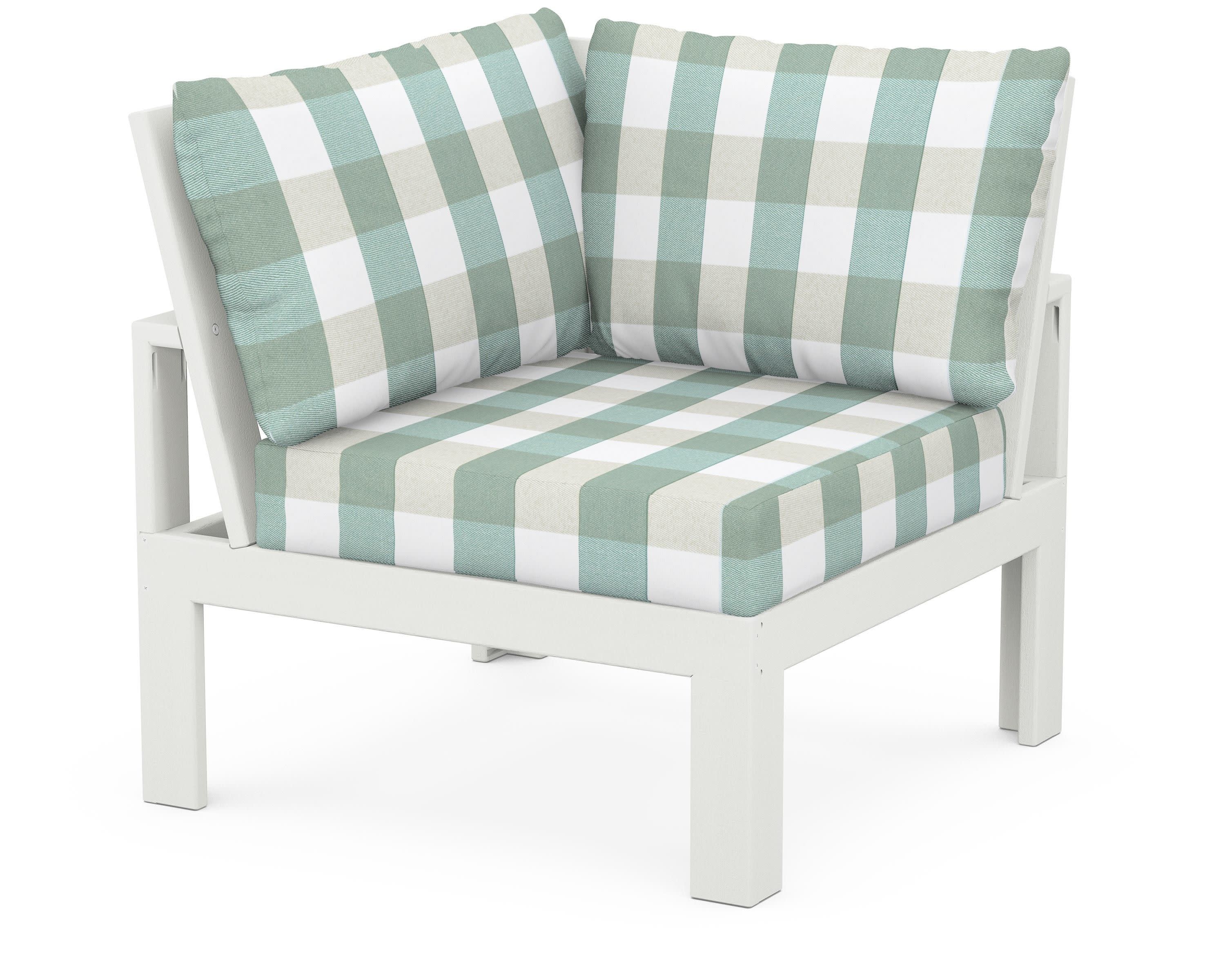 Modular Corner Chair in Vintage White / Buffalo Plaid Glacier Spa