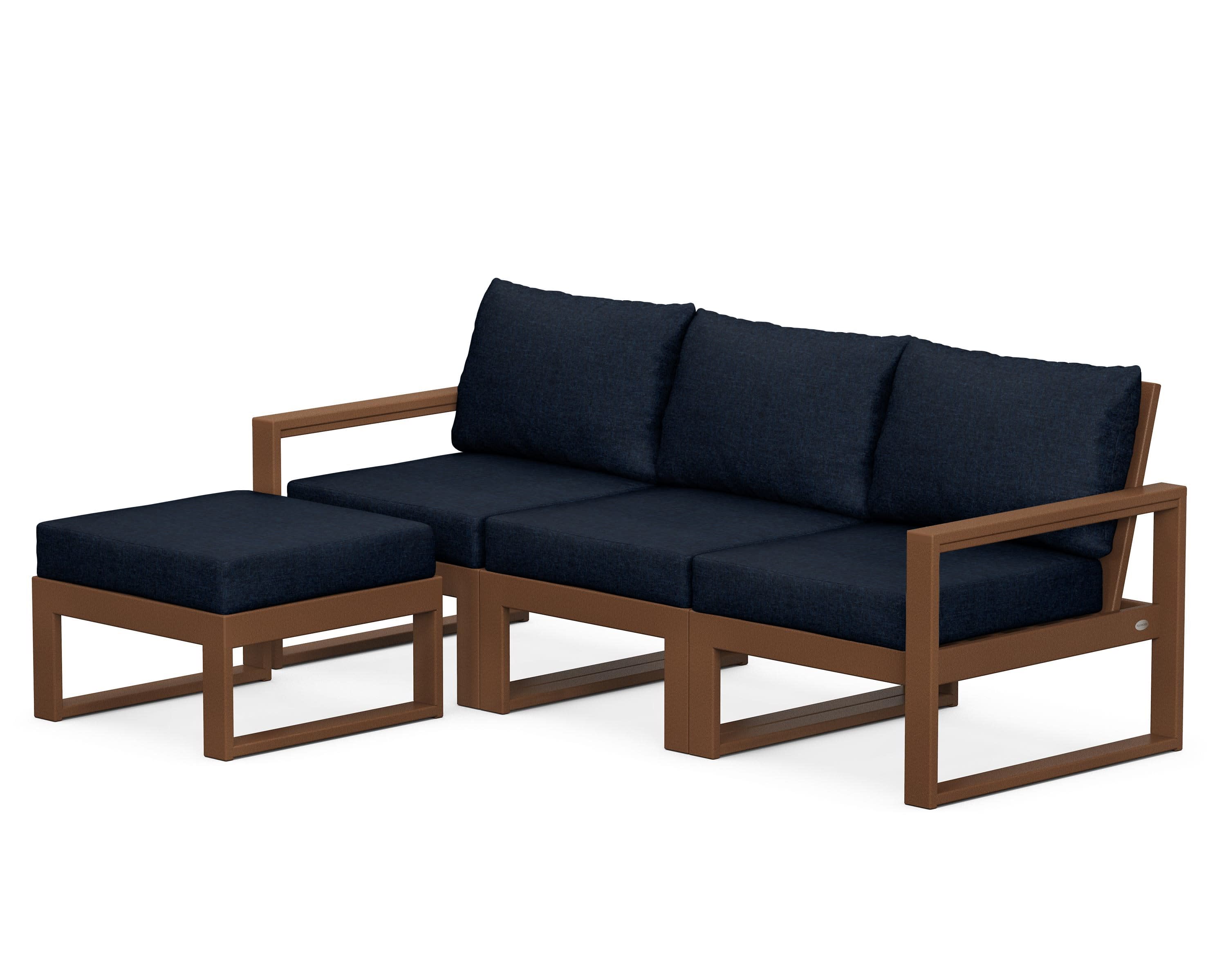 EDGE 4-Piece Modular Deep Seating Set with Ottoman in Teak / Marine Indigo
