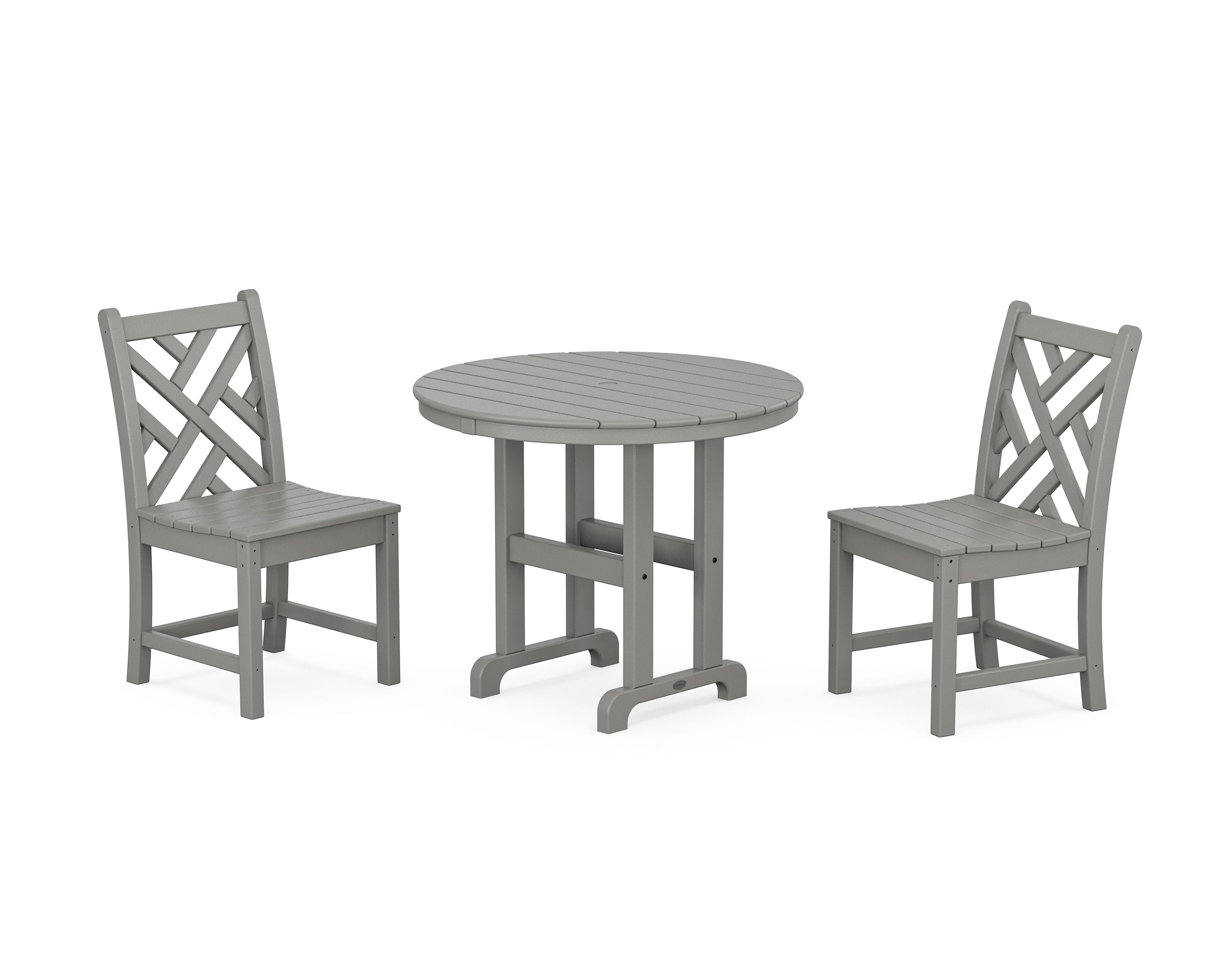 Chippendale Side Chair 3-Piece Round Dining Set in Slate Grey