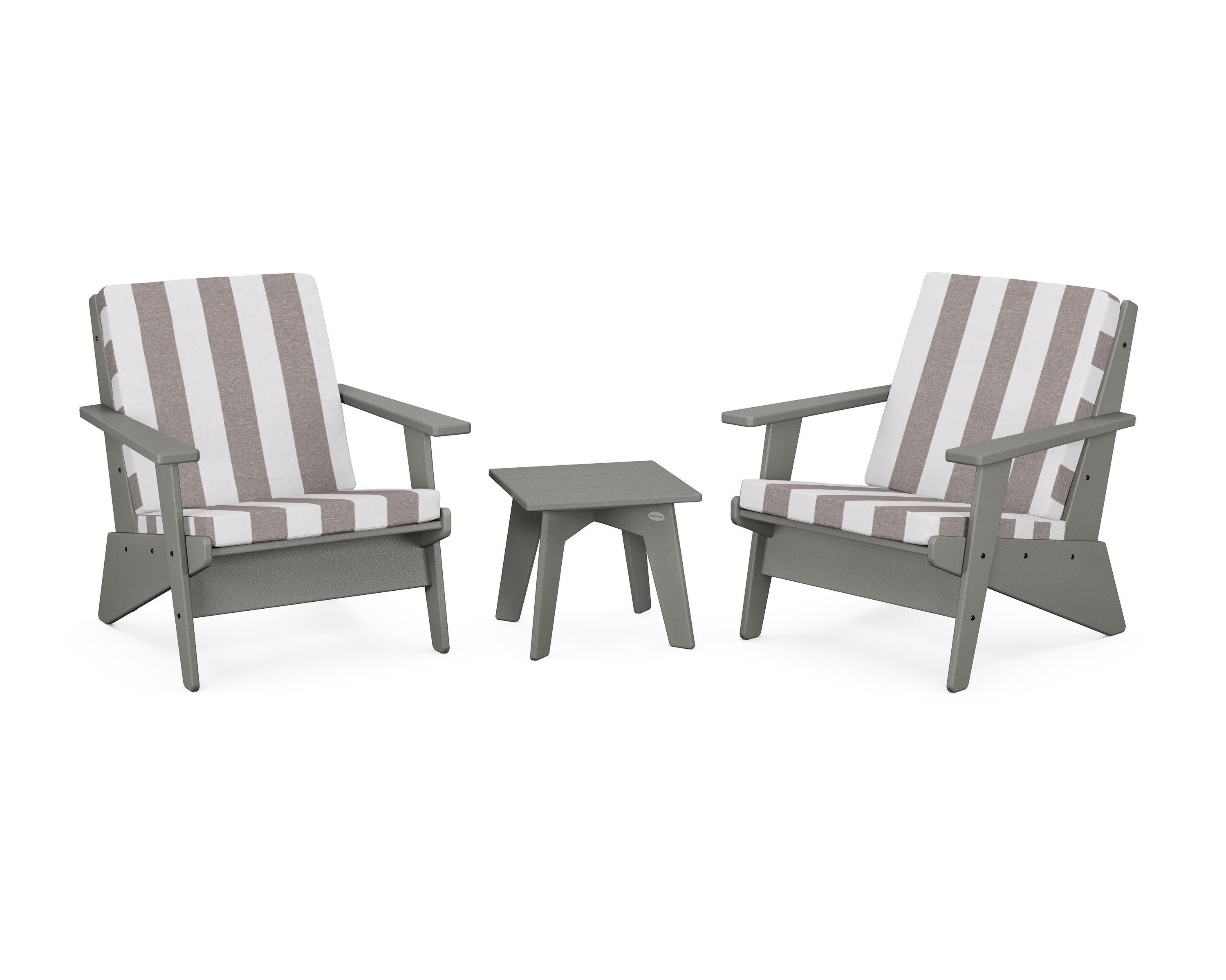 Riviera Modern Lounge 3-Piece Set in Slate Grey / Cabana Stripe Grey Mist