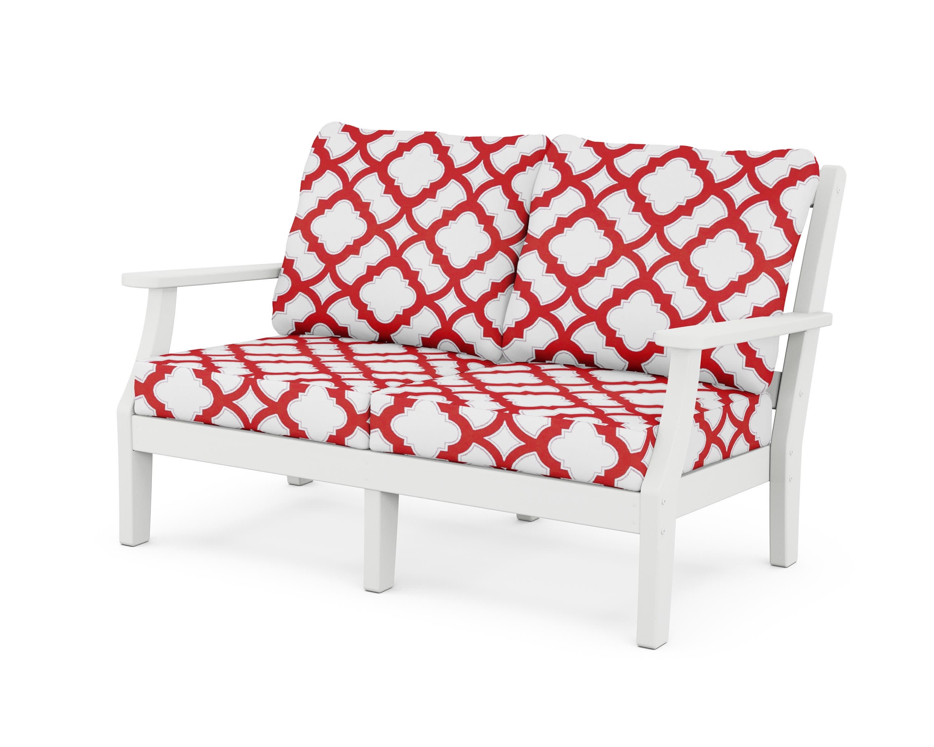 Chinoiserie Deep Seating Loveseat in White / Trellis Crimson