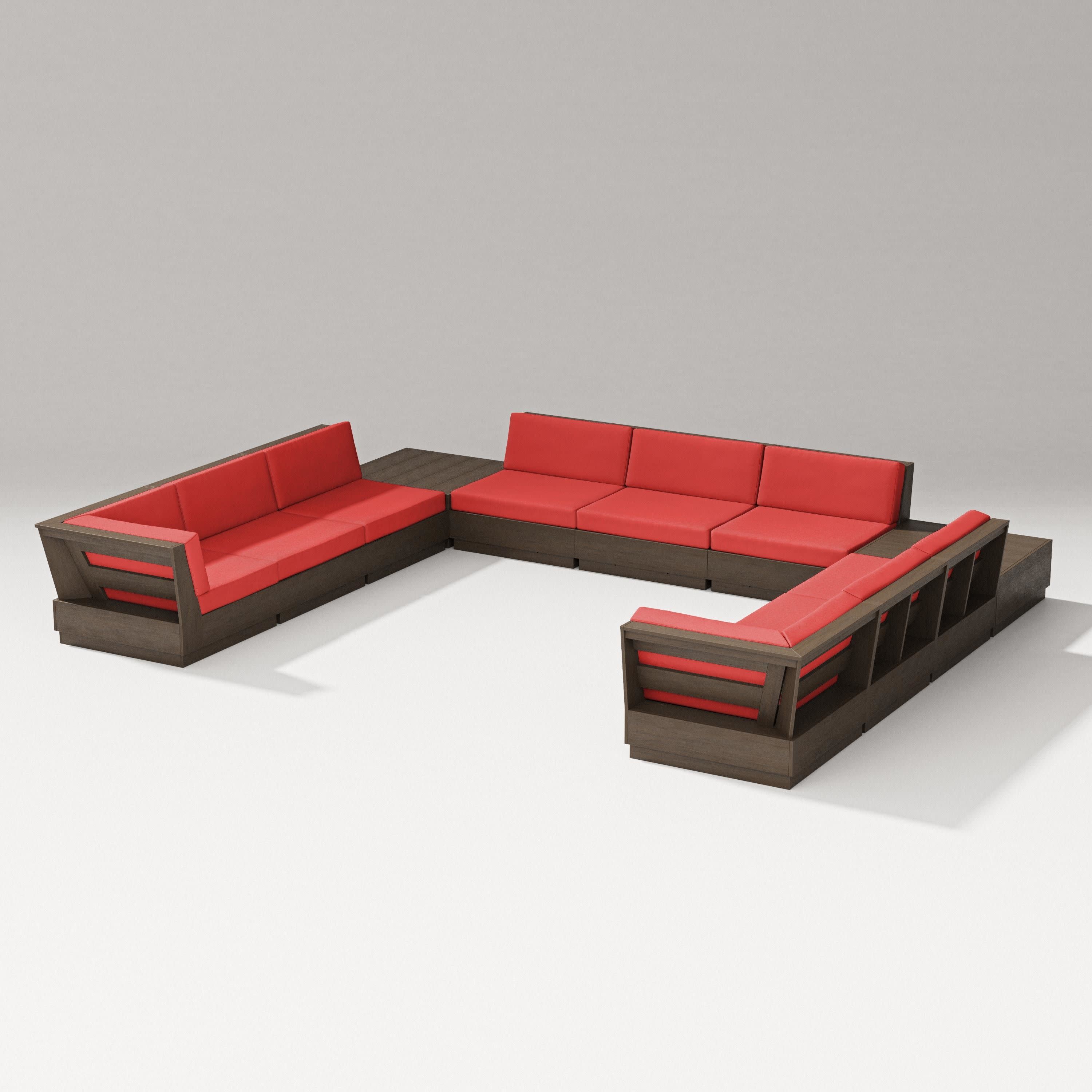 Elevate 11-Piece U-Shaped Sofa Sectional in Kona / Crimson Linen