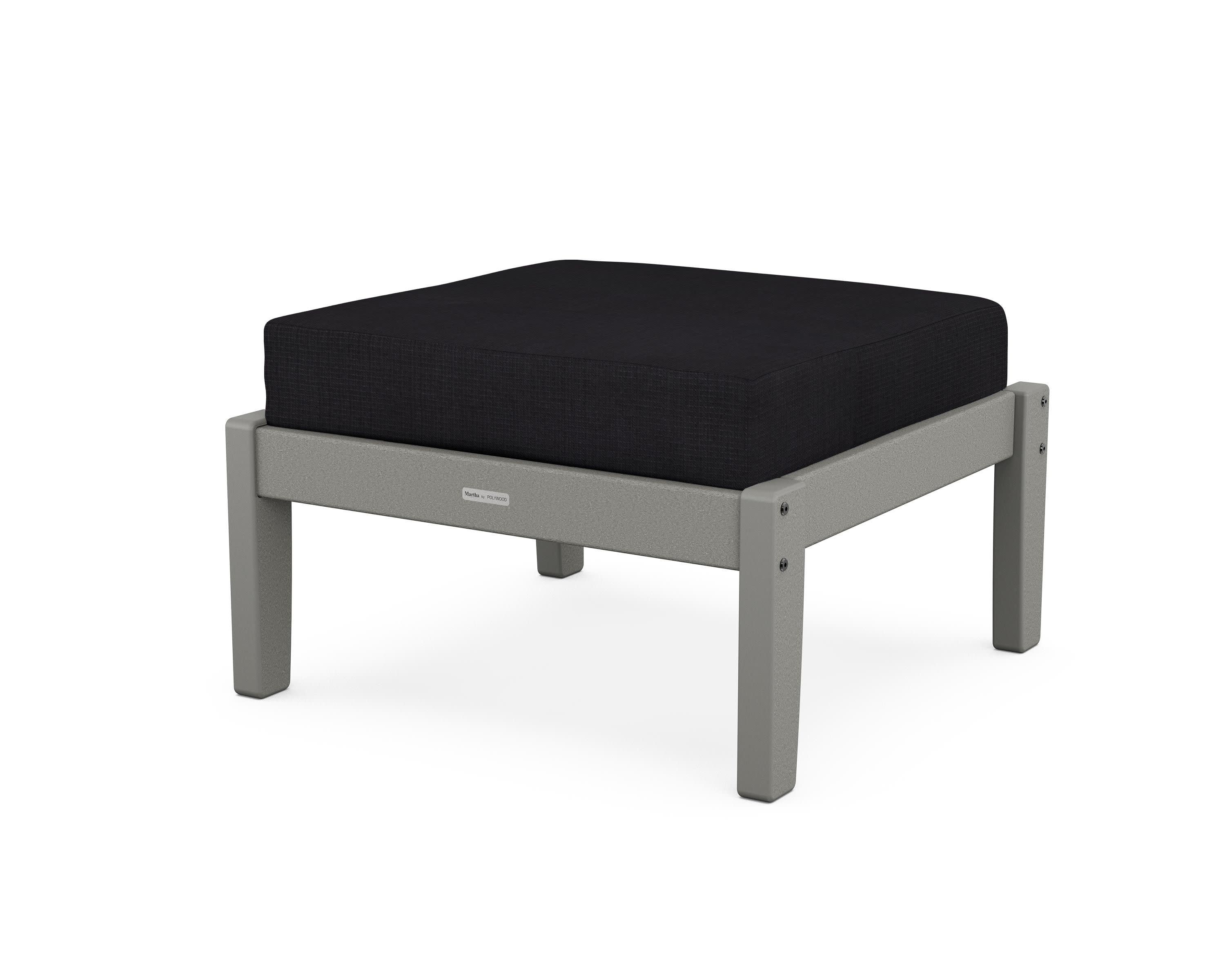 Chinoiserie Deep Seating Ottoman in Slate Grey / Midnight Linen
