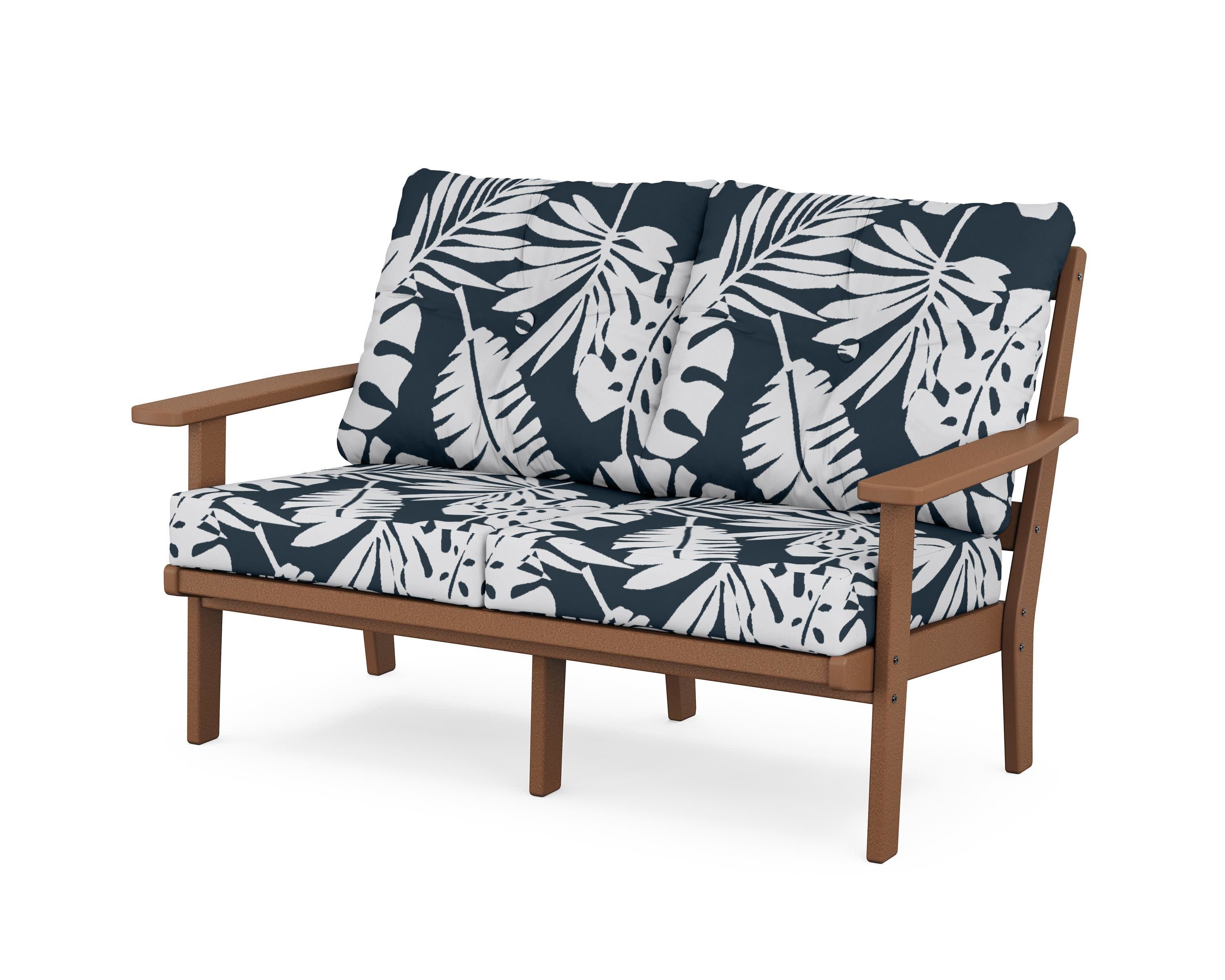 Prairie Deep SeatingLoveseat in Teak / Leaf Marine Indigo