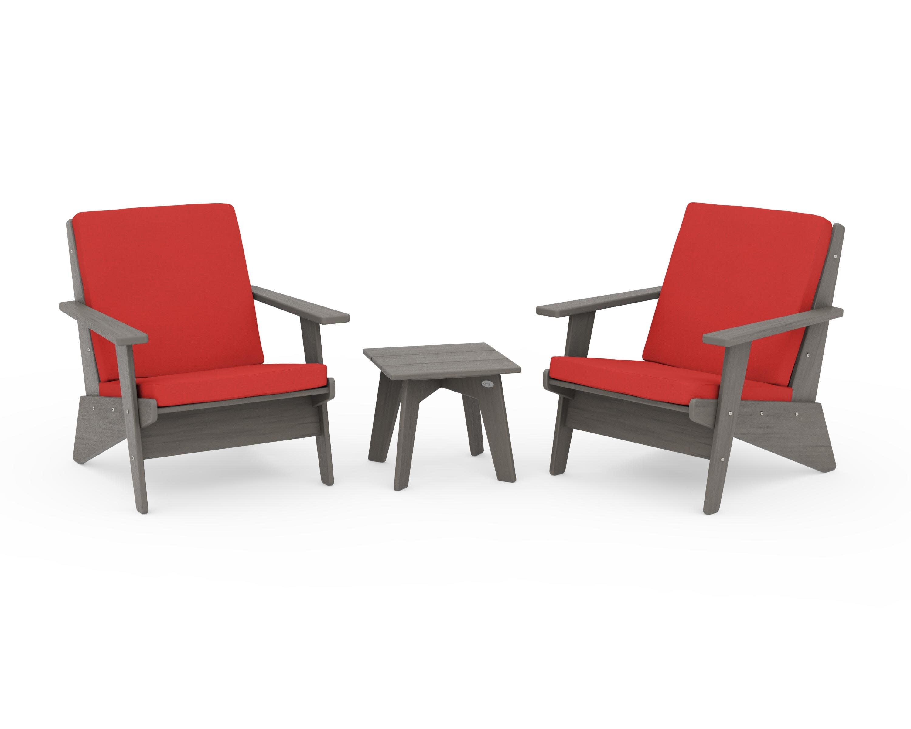 Riviera Modern Lounge 3-Piece Set in Driftwood / Crimson Linen