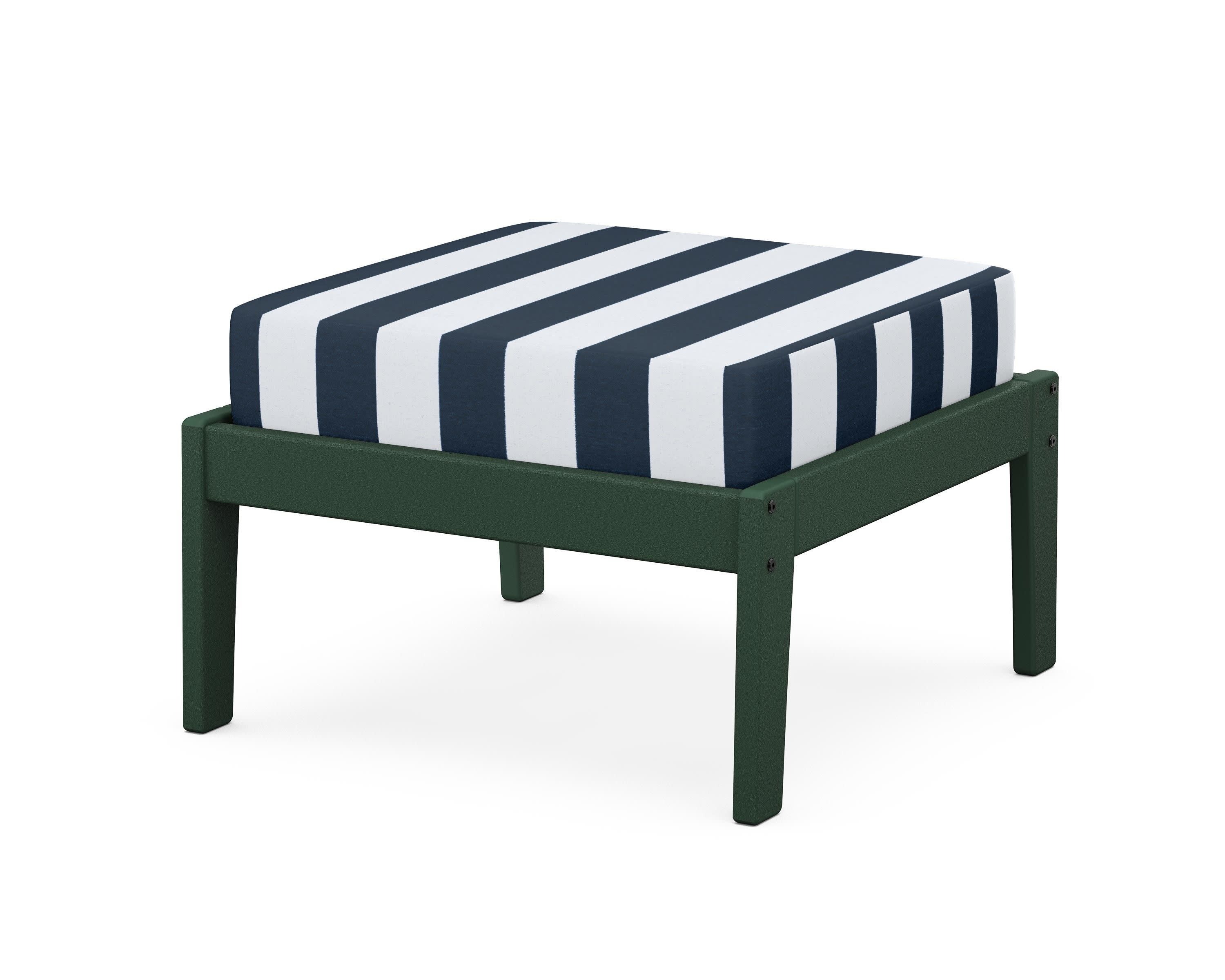 Deep Seating Ottoman in Green / Cabana Stripe Marine Indigo