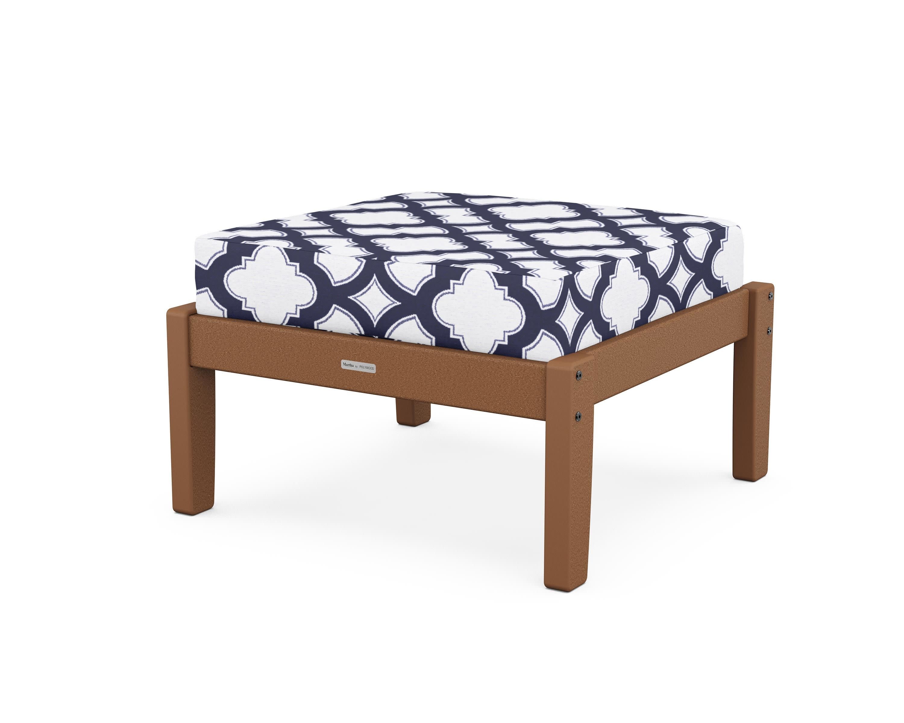 Chinoiserie Deep Seating Ottoman in Teak / Trellis Navy