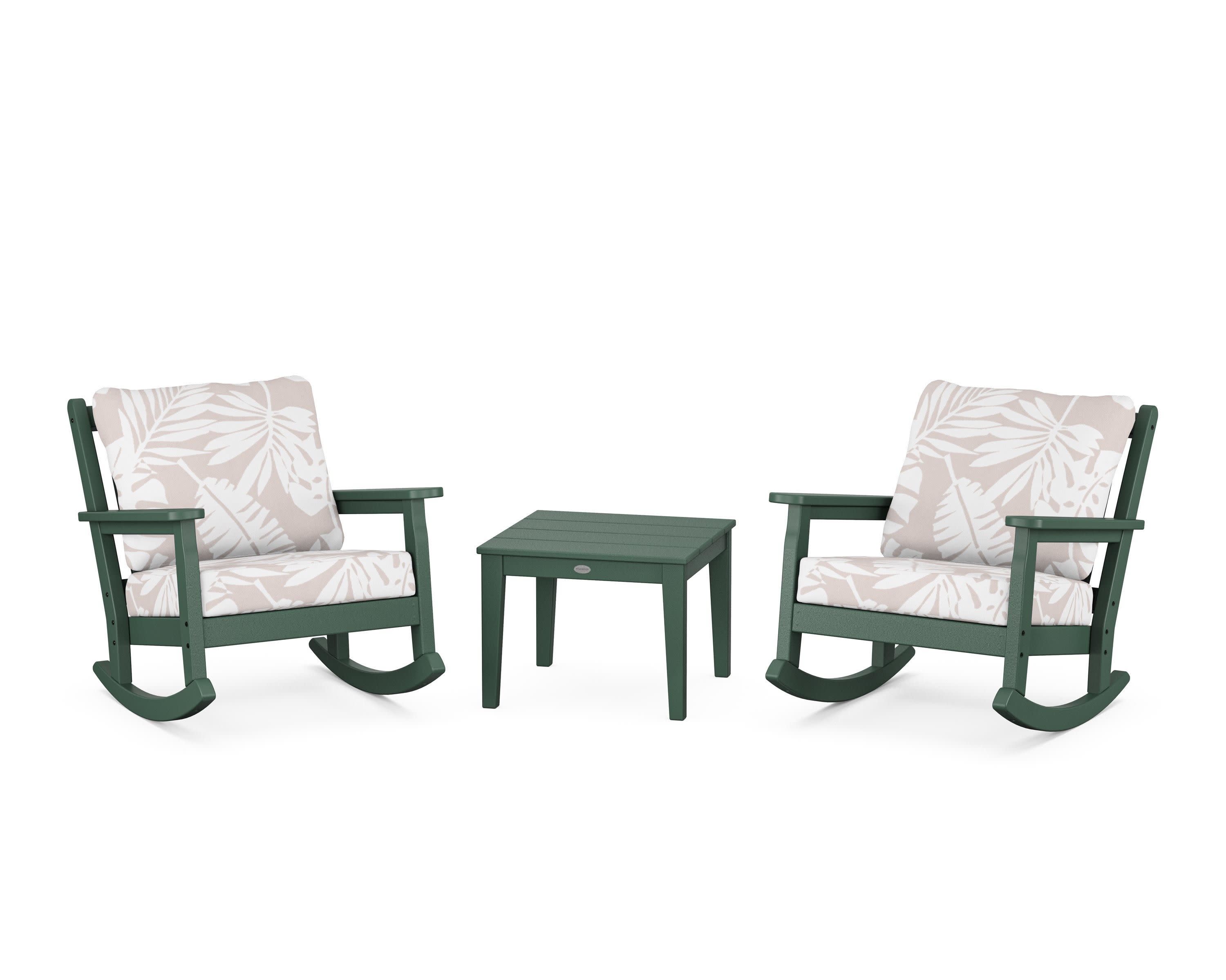 Chippendale 3-Piece Deep Seating Rocker Set in Green / Leaf Dune Burlap