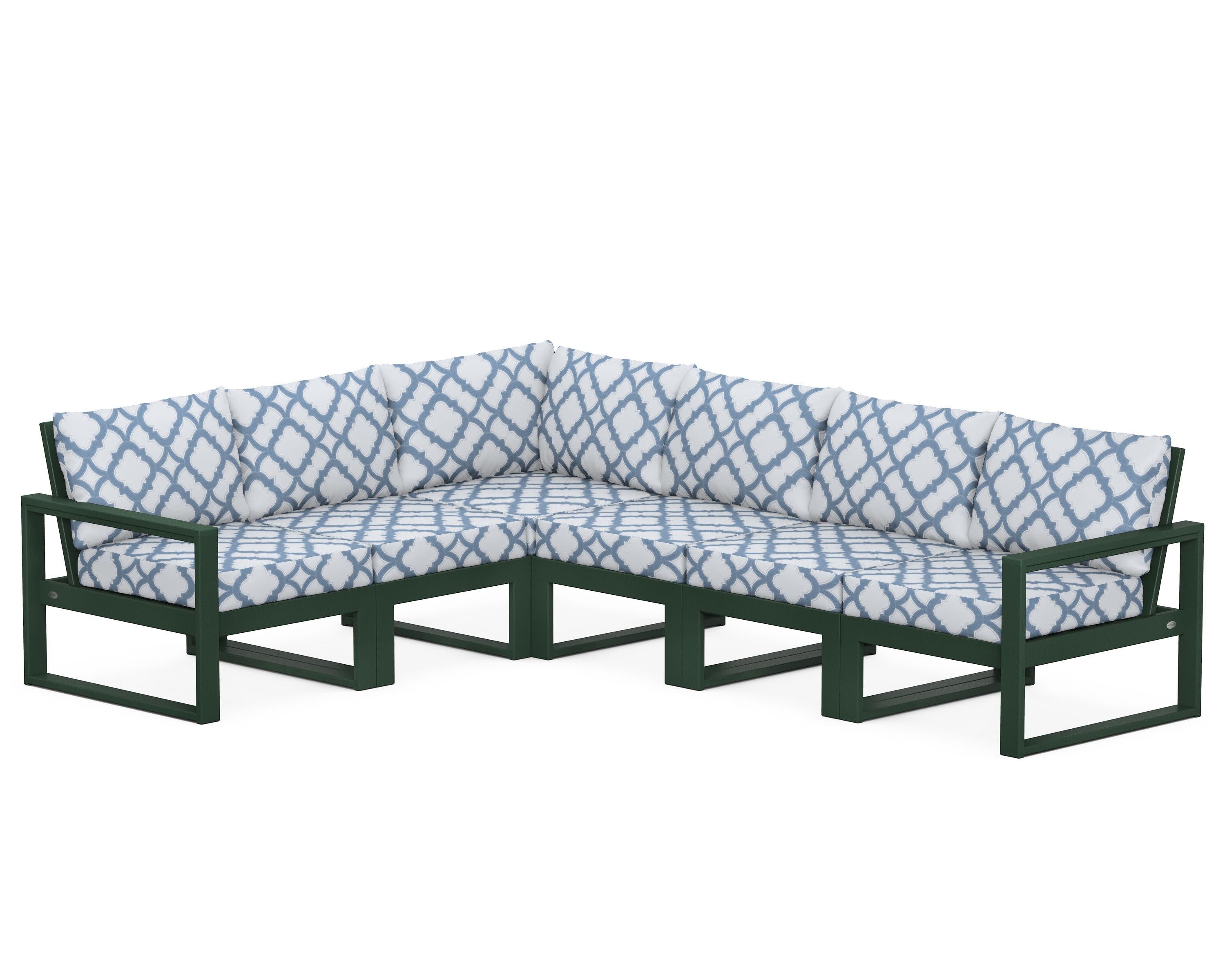 EDGE 6-Piece Modular Deep Seating Set in Green / Trellis Sky Blue