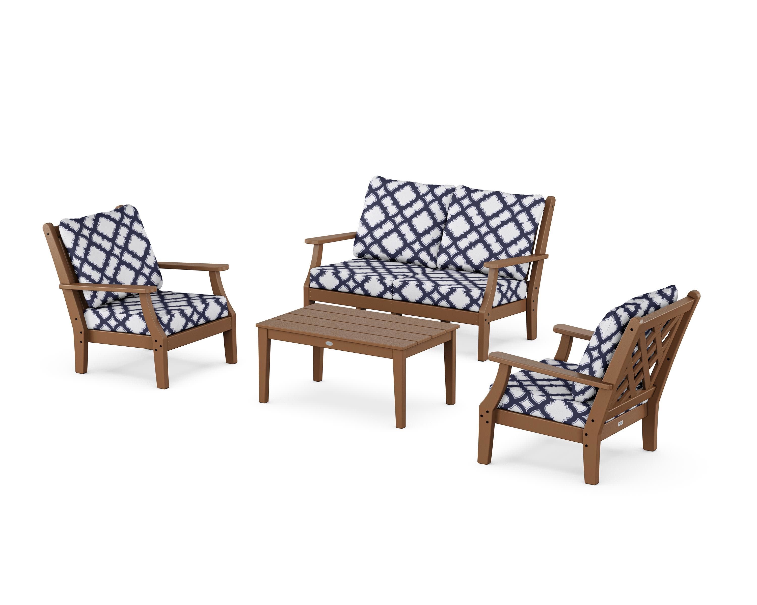 Wovendale 4-Piece Deep Seating Set with Loveseat in Teak / Trellis Navy