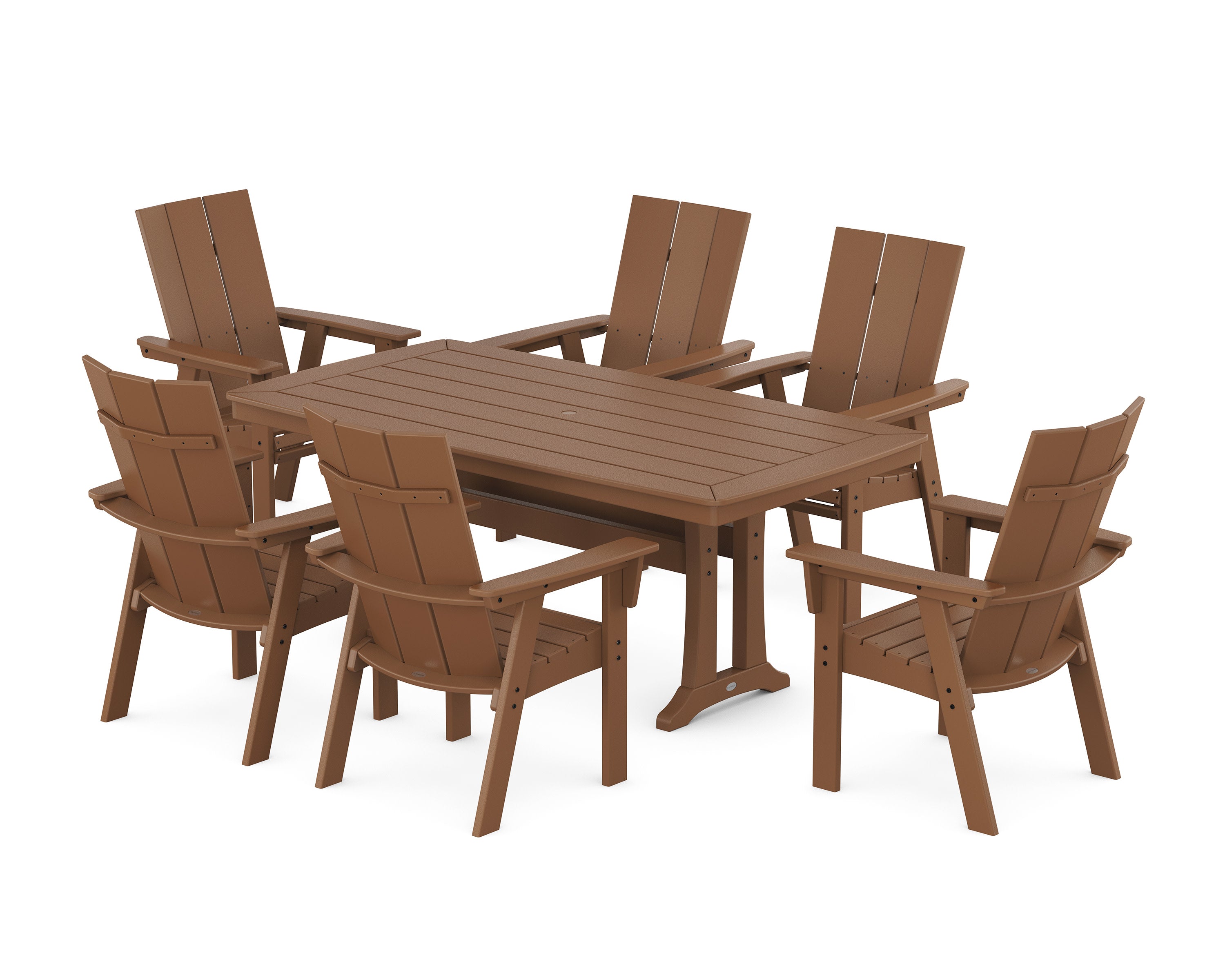Modern Curveback Adirondack 7-Piece Dining Set with Trestle Legs in Teak