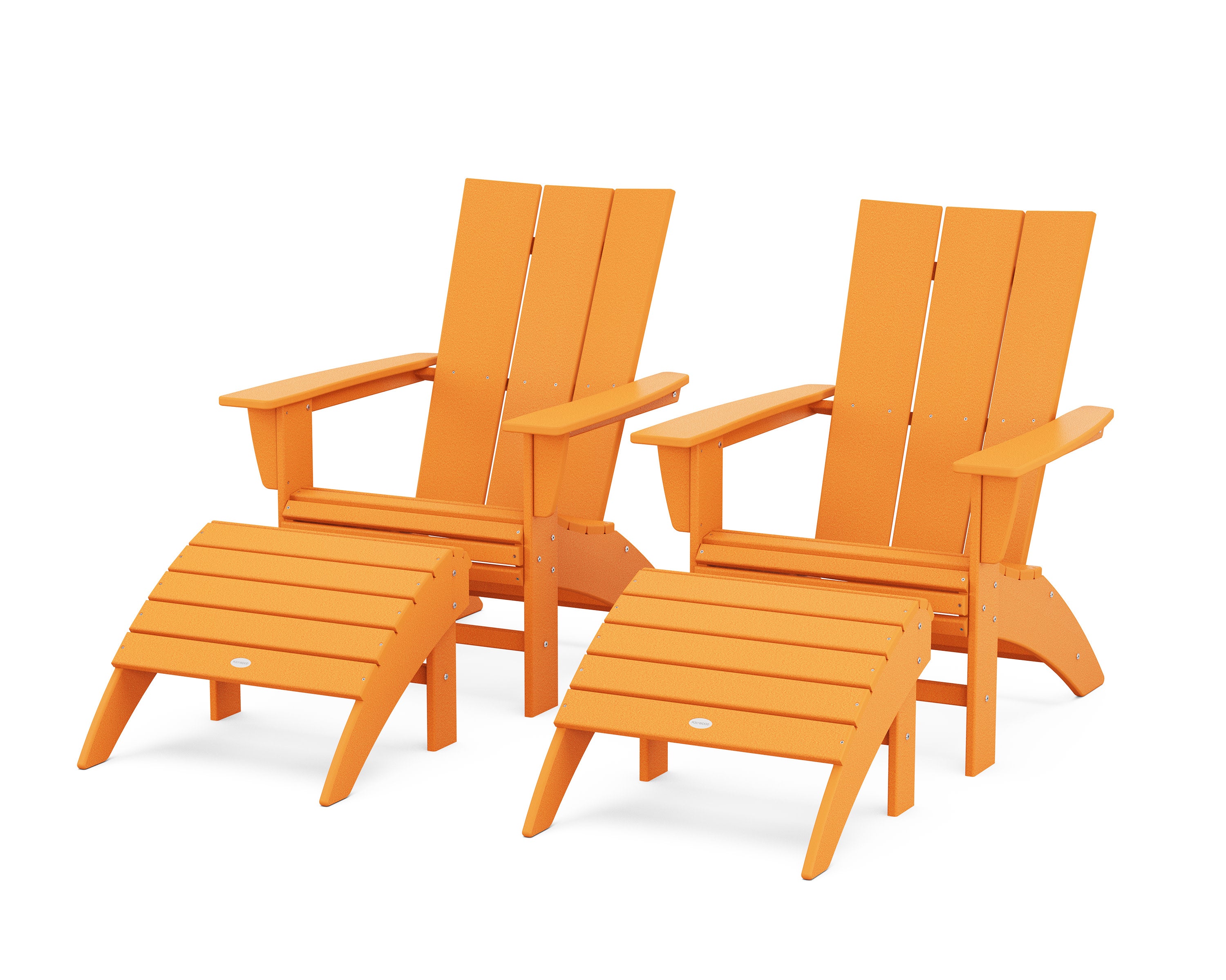 Modern Curveback Adirondack Chair 4-Piece Set with Ottomans in Tangerine