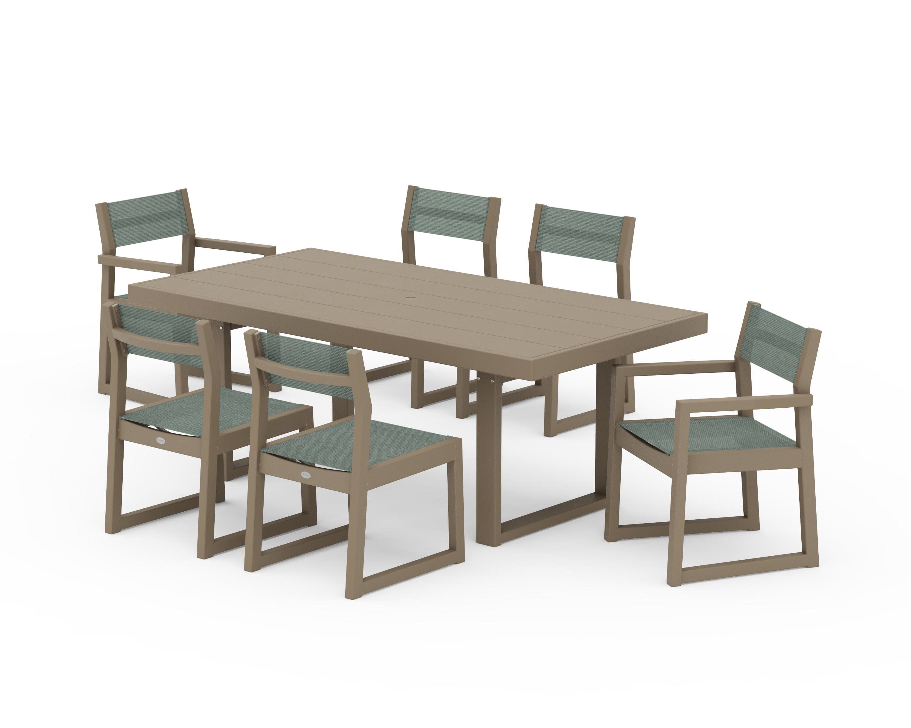 EDGE Sling 7-Piece Dining Set in Vintage Sahara / Dupioni Sea Mist Sling